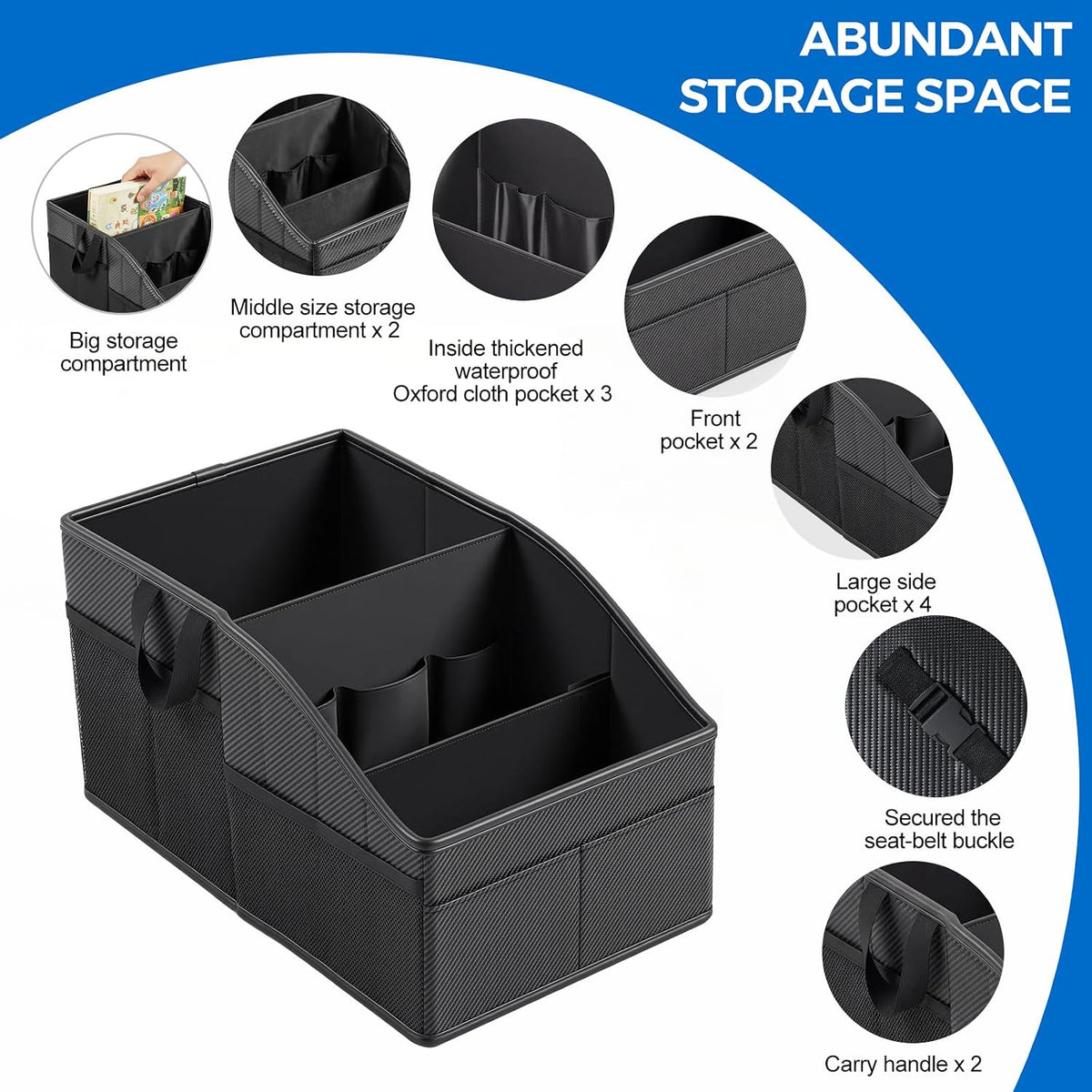 WHHMK Sturdy Leather Car Storage Support Up to 33 LB,Carbon Fiber Texture
