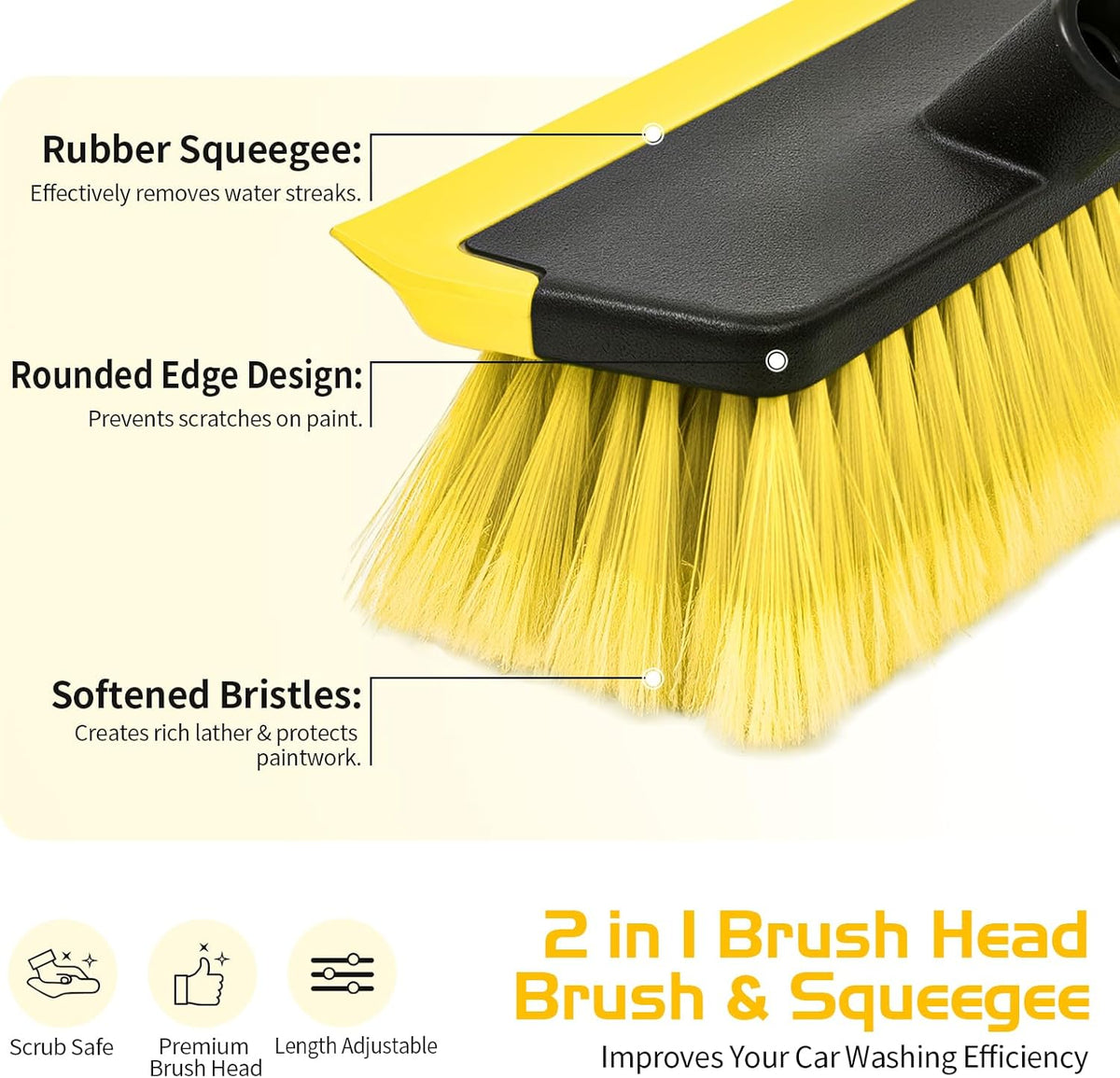 Ordenado 56" Car Wash Brush with Long Handle, Soft Bristle& Rubber Squeegee