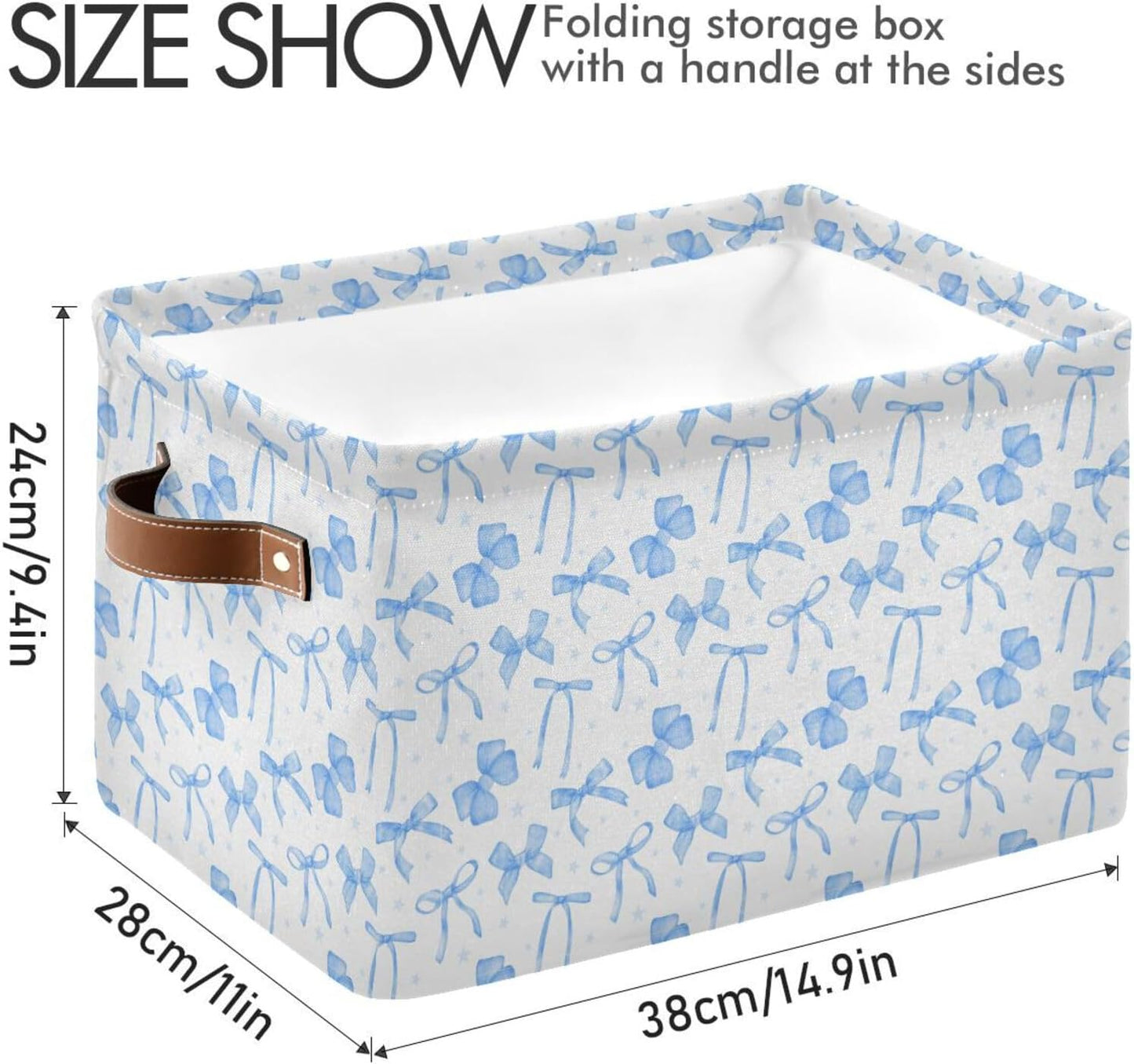Blueangle Blue Ribbon Bow Rectangle Storage Bin, 15 x 11 x 9.5 in, Collapsible Organizer Storage Basket for Home Décor, 2PCS
