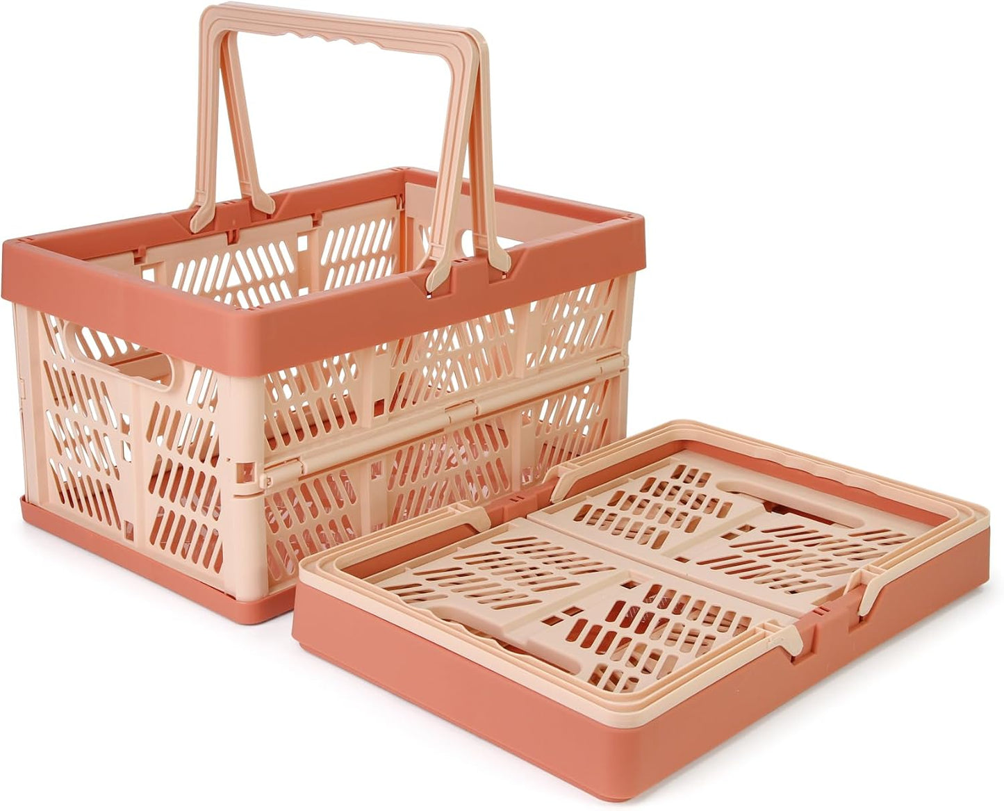 Domiella 2-Pack Foldable Storage Baskets, Collapsible PP Crates with Handles - 20L Capacity, Strong and Portable for Home Organization, Picnic and Shopping, Blue + Pink