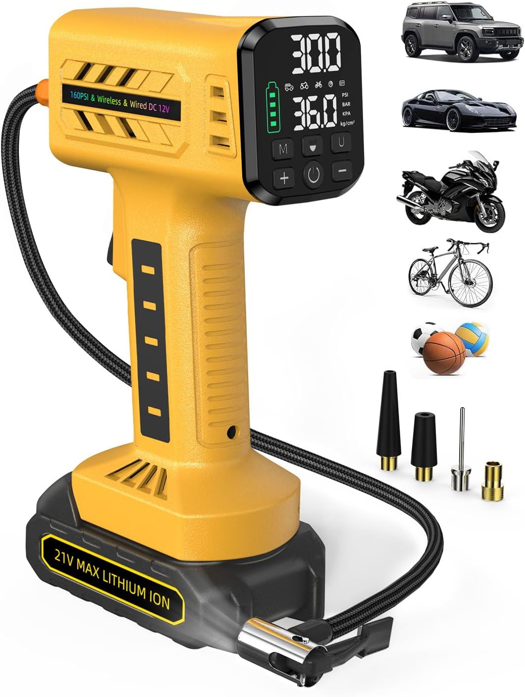 Cordless Tire Inflator Portable Air Compressor, 21V 160PSI for Car
