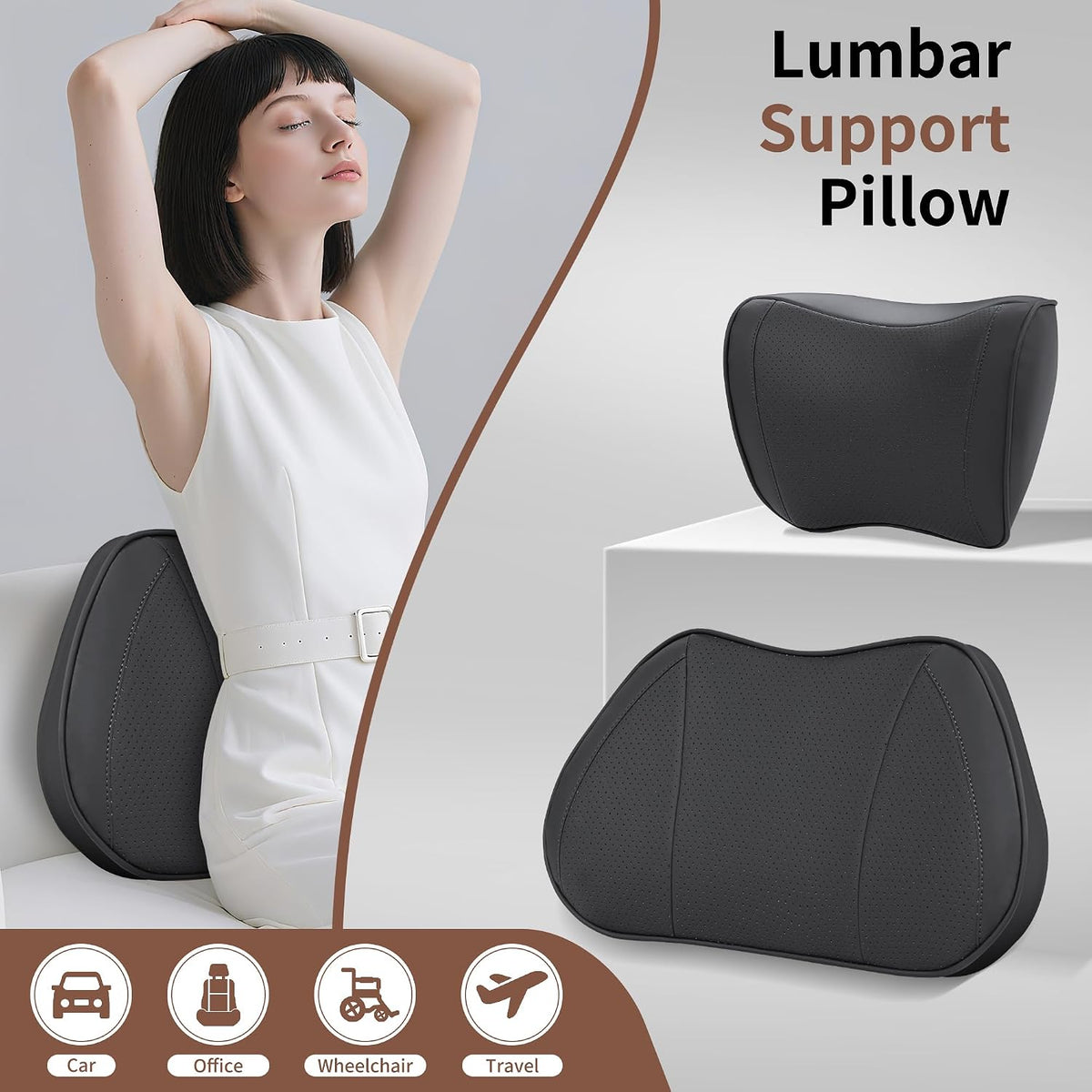 Car Lumbar Support Pillow for Driving Seat, Black, 1 Pack