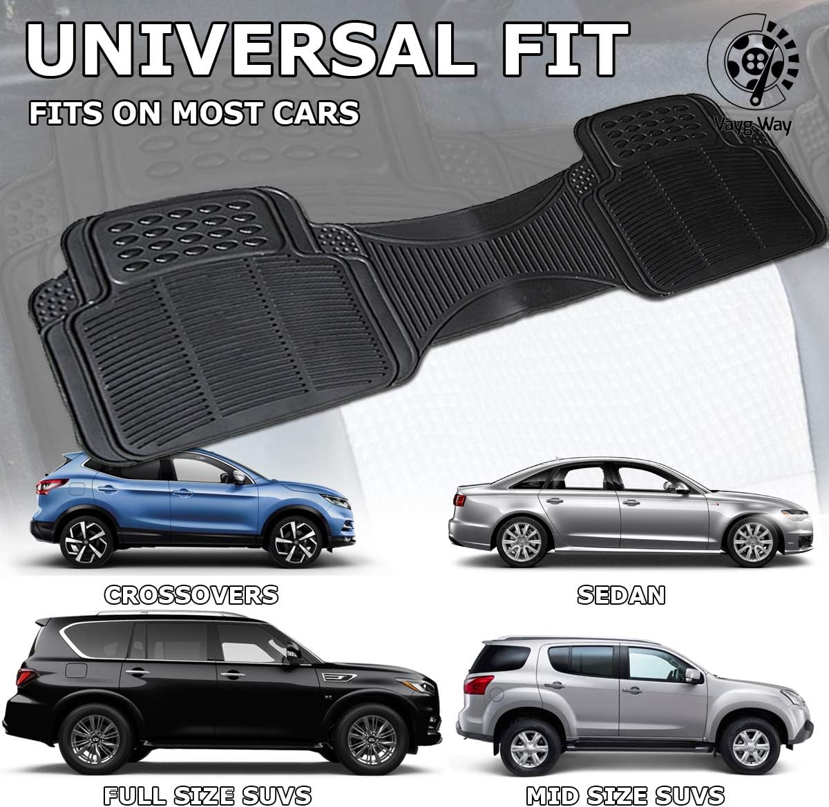 Vaygway Car Floor Mat Runner - Rubber Rear Floor Mat Liner - Black Back Seat Liner - Auto Trimmable Universal Fit Rug for Vehicle