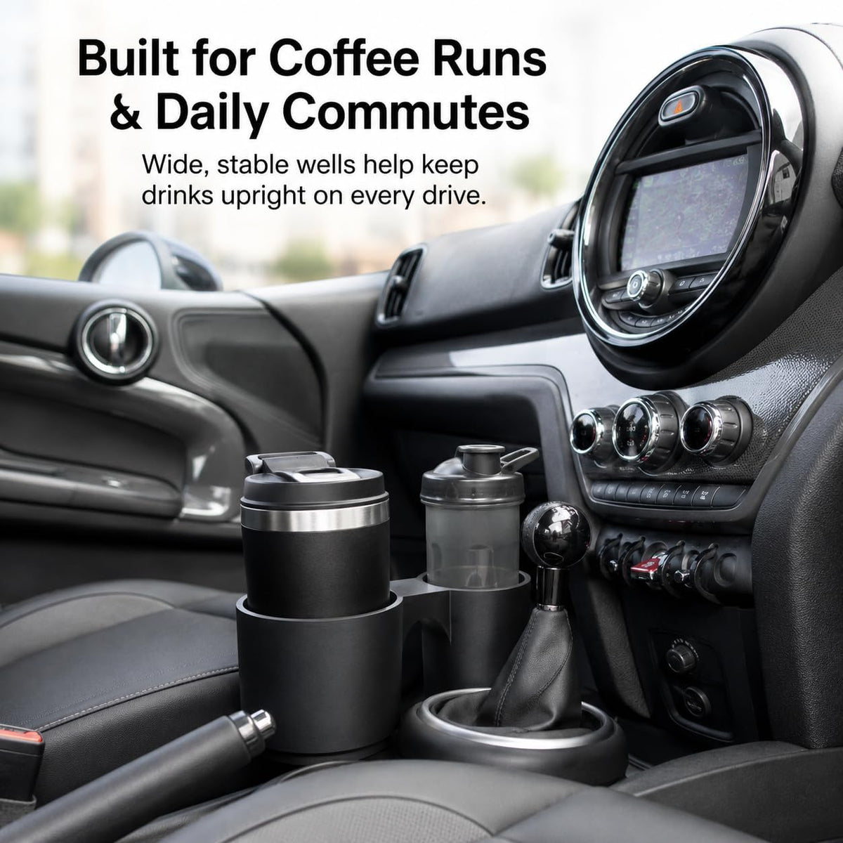 Cup Holder Extender for Mini Cooper R50 R52 R53 – Secure Console Drink Adapter | Fits Large Bottles & Tumblers | No-Spill Stable Base for Daily Commutes