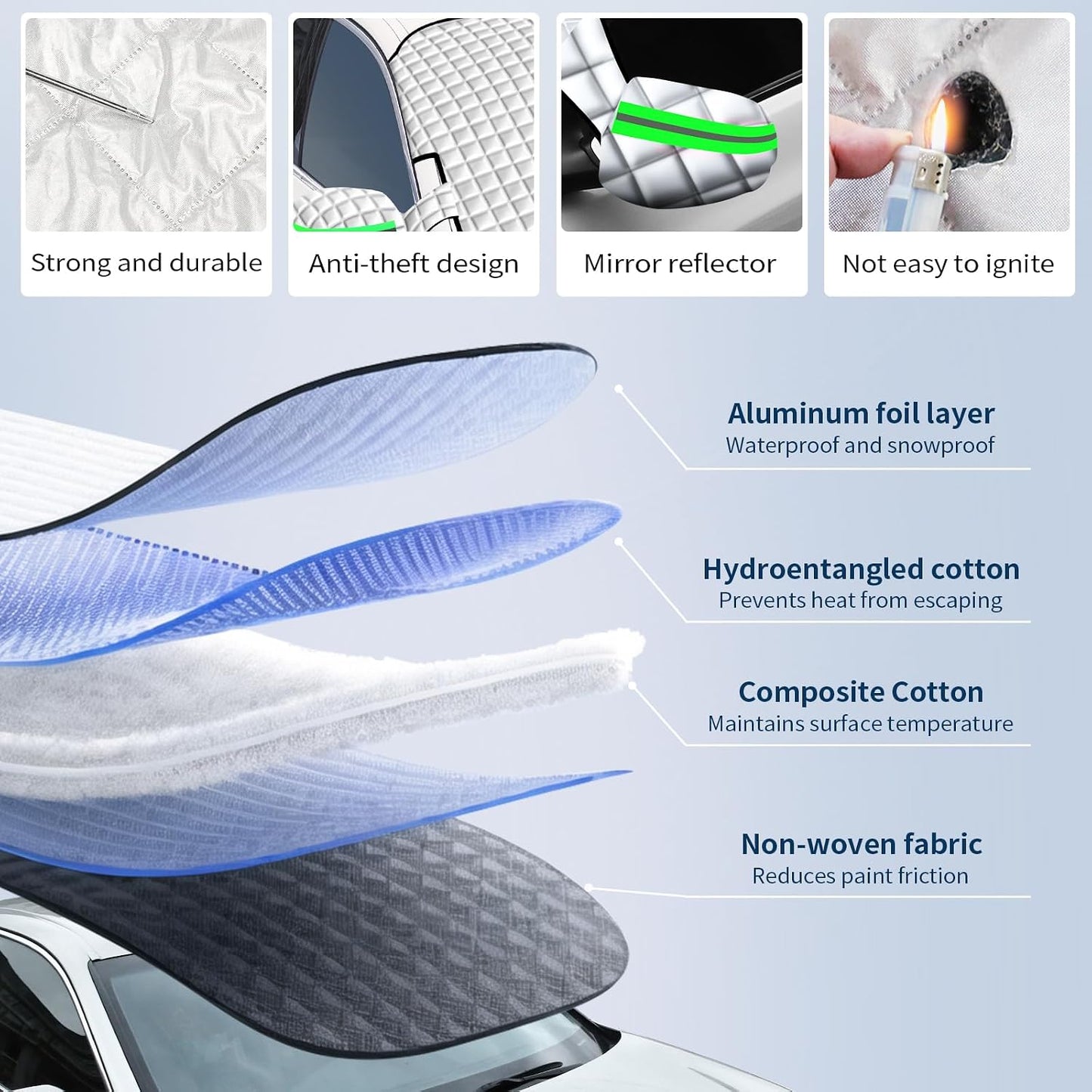 Winter Windshield Covers for Ice and Snow&Winter Car Essentials, Car Anti-Snow Cover, Snow Windshield Cover Automotive Exterior Accessories，Free Car Snow Shovel, Towel, and Gloves.