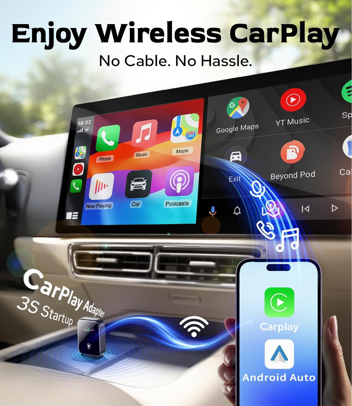 Wireless CarPlay & Android Auto Adapter, 2-in-1 Mini Dongle, WiFi 6/BT 5.4