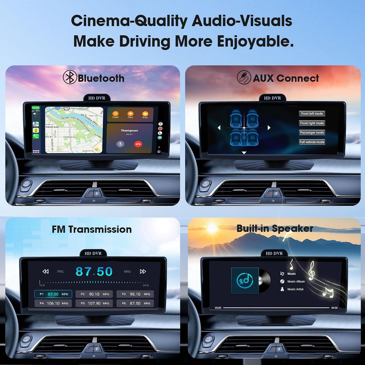 Haudio 10.26" Portable Wireless Apple CarPlay Screen for Car, Wireless Android Auto Touch Screen with 1080P Dash Cam & Backup Camera, GPS Navigation, Bluetooth 5.0, Voice Control, FM, Plug and Play