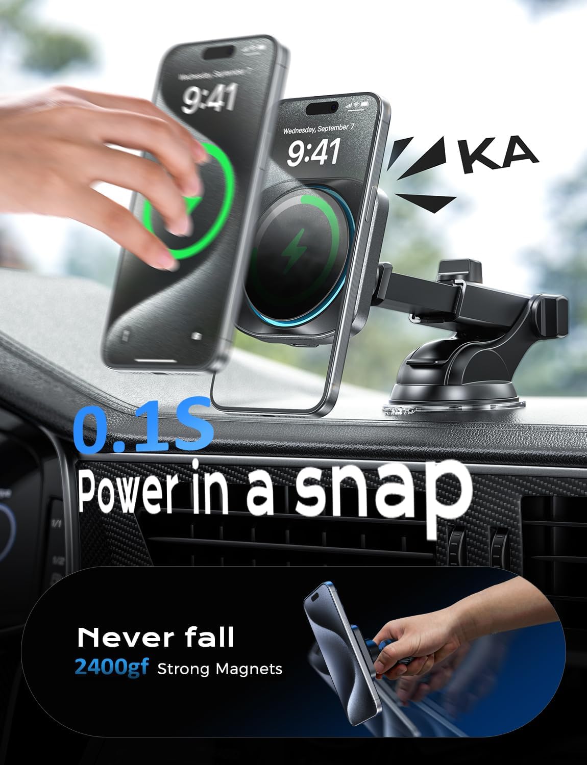 Chgeek for Magsafe Car Mount Charger, 15W Fast Charging Car Phone Holder