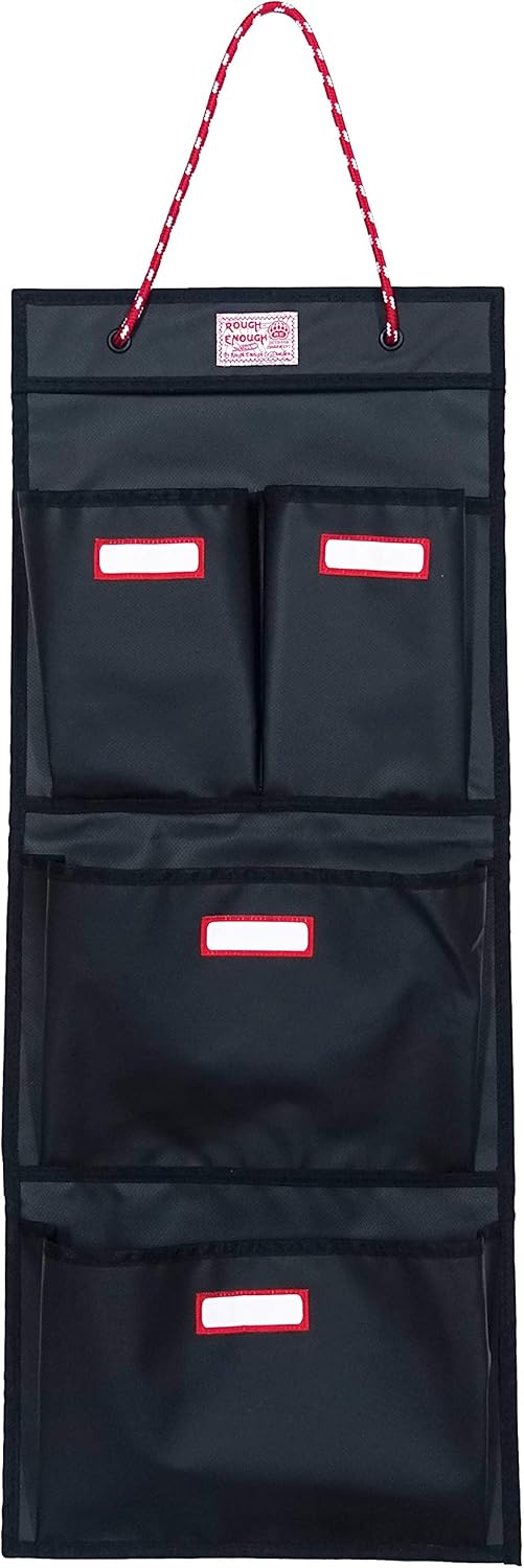 Rough Enough Locker Organizer Hanging Accessories Storage Organization with 4 Pockets for Work Door Gym Wall Black Tarpaulin