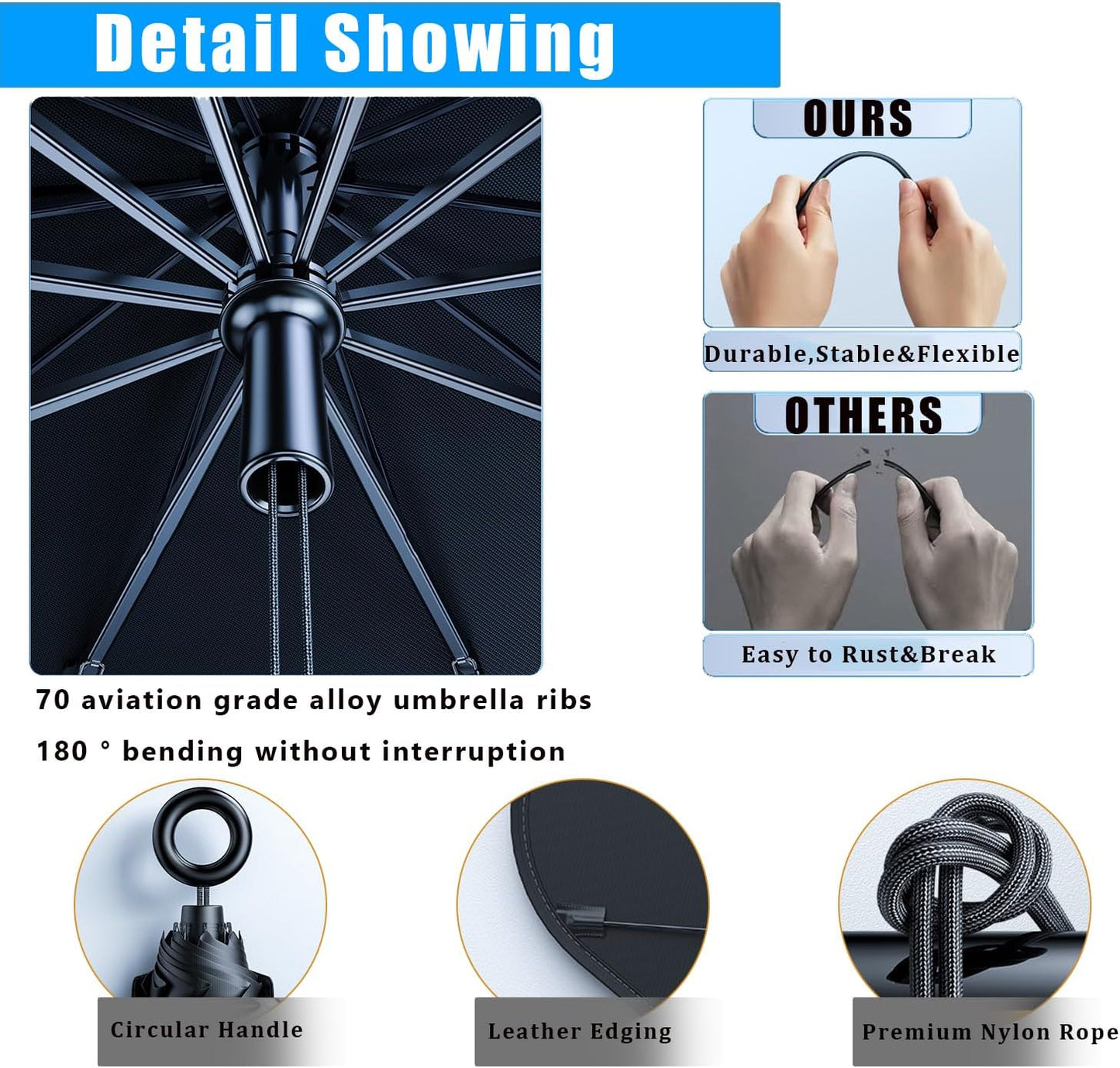 JDDRY Front Windshield Sun Shade with Pull Cord, Umbrella Sun Shade for Windshield, 2024 Car Umbrella Front Sun Shades Cover for Pickup/Large SUV/Truck/Minivan (150x82cm)
