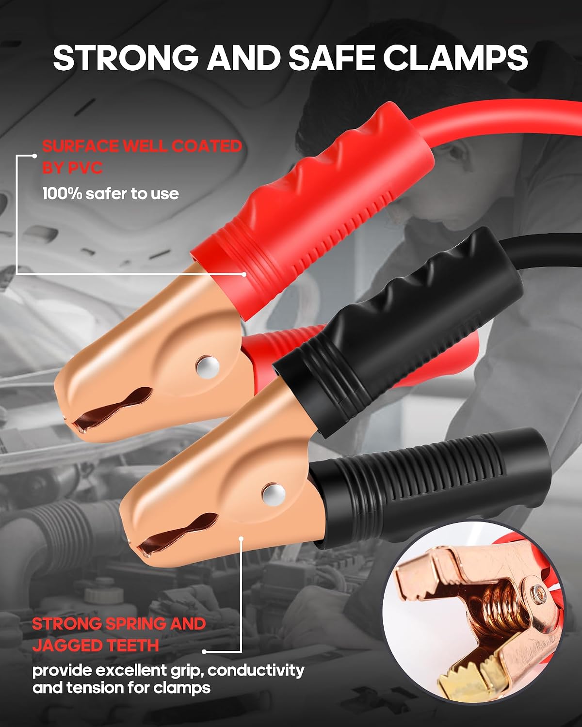 SAFEMATE 4/0 Guage 20 Ft 3000A Heavy Duty Booster Cables, Transfers Higher Voltage Than 2/0, 0, 2~12 Gauge Jumper Cables, For Heavy Duty Automotive to Jump Starting Dead or Weak Batteries