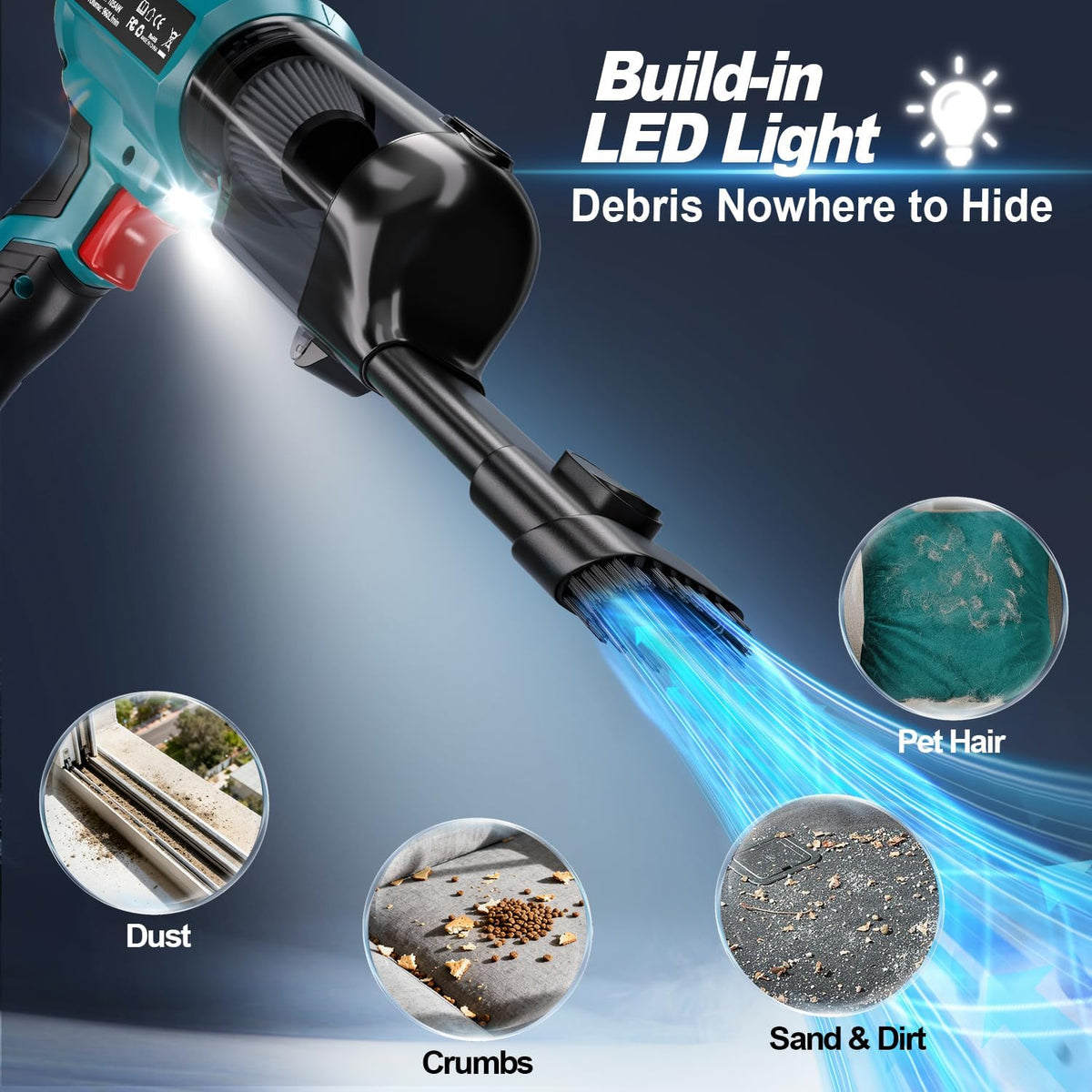 Cordless Handheld Vacuum Cleaner for Makita 18V Battery: 3-Speed Modes Portable Vacuum with 20kPa 105AW Powerful Suction for Car, Pet Hair, Home Cleaning (Tool Only)