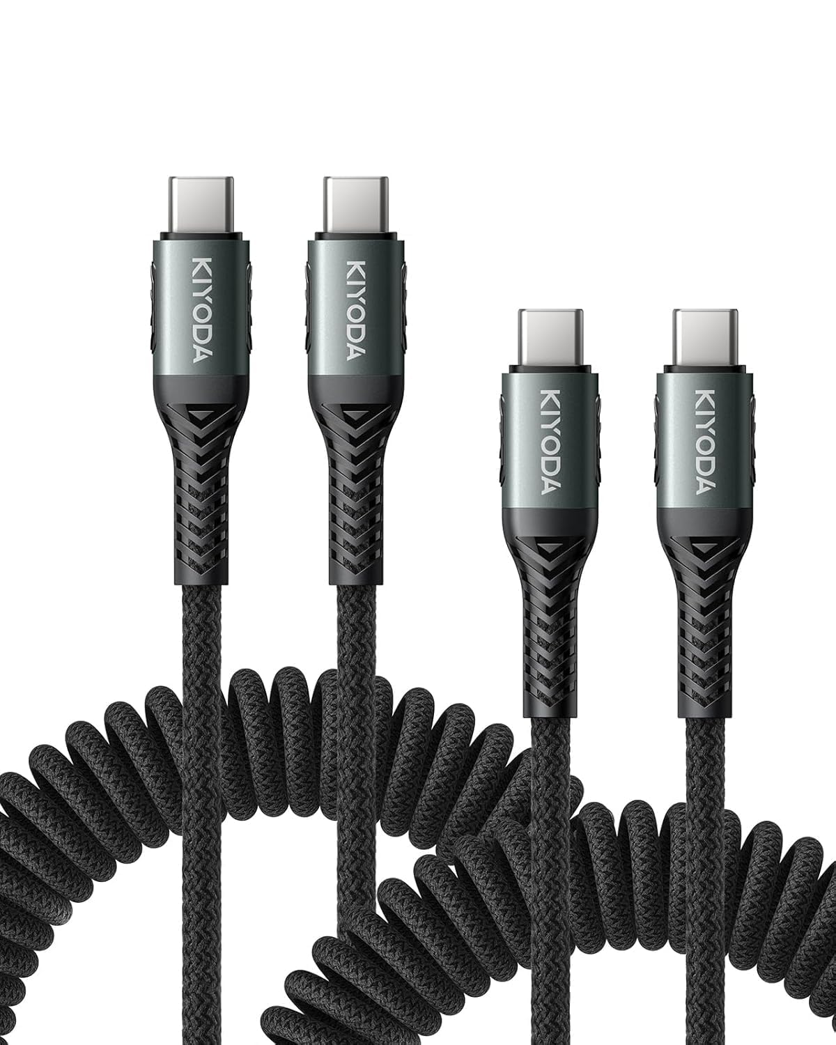 USB C to USB C Cable Coiled 6FT 2Pack, Braided Type C Charger for Car-Black
