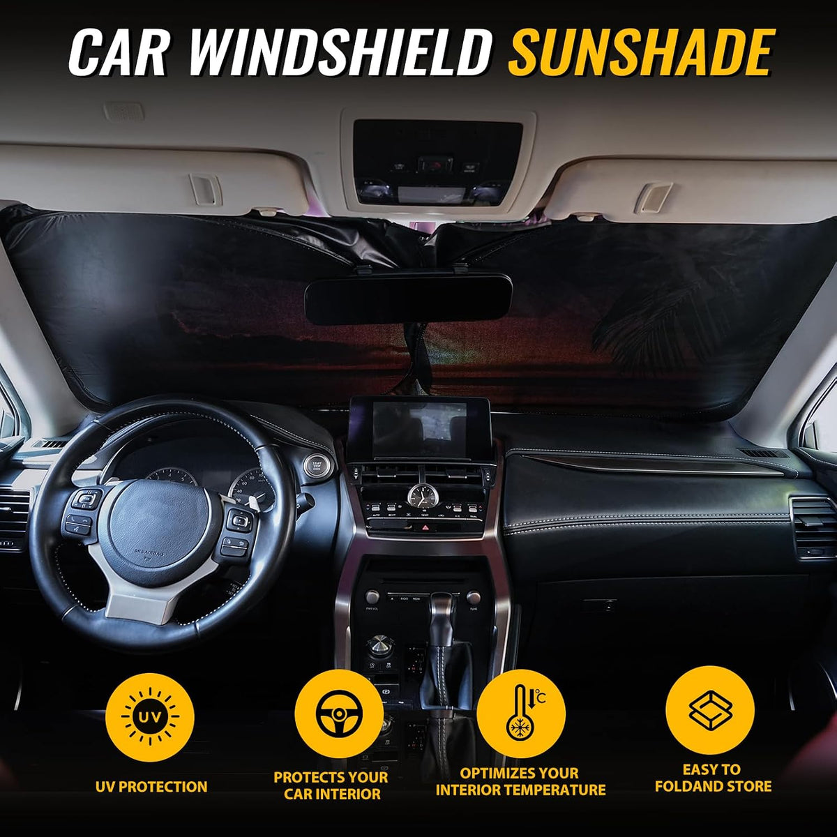 Car Windshield Sun Shade, Foldable Reflective UV Front Sunshade