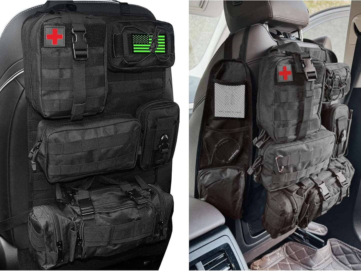 7 PACK Tactical Seat back organizer Truck organizer With 6 Detachable Pouches Universal For Car Truck Ford Jeep Military-Grade Heavier Panels With Multi-functional Packs (Black)