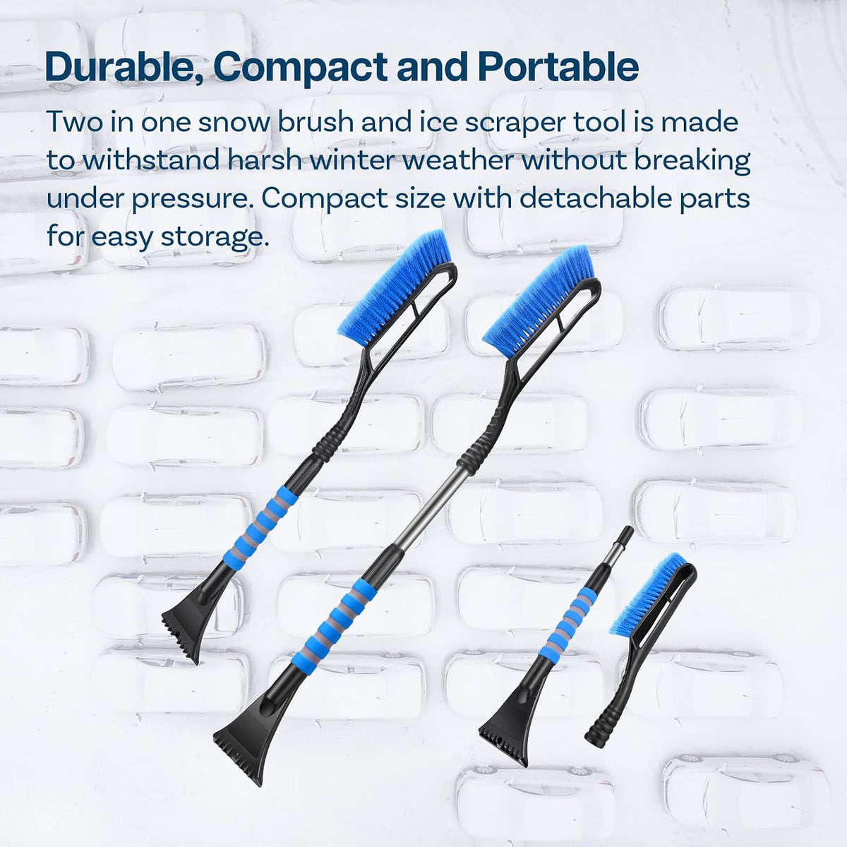 MMOBIEL Snow Brush and Ice Scraper for Car Windshield Essential Automotive Exterior Accessory, Winter Car Gadget – Detachable Universal Vehicle Snow Scraper – Durable Ergonomic Grip – Blue