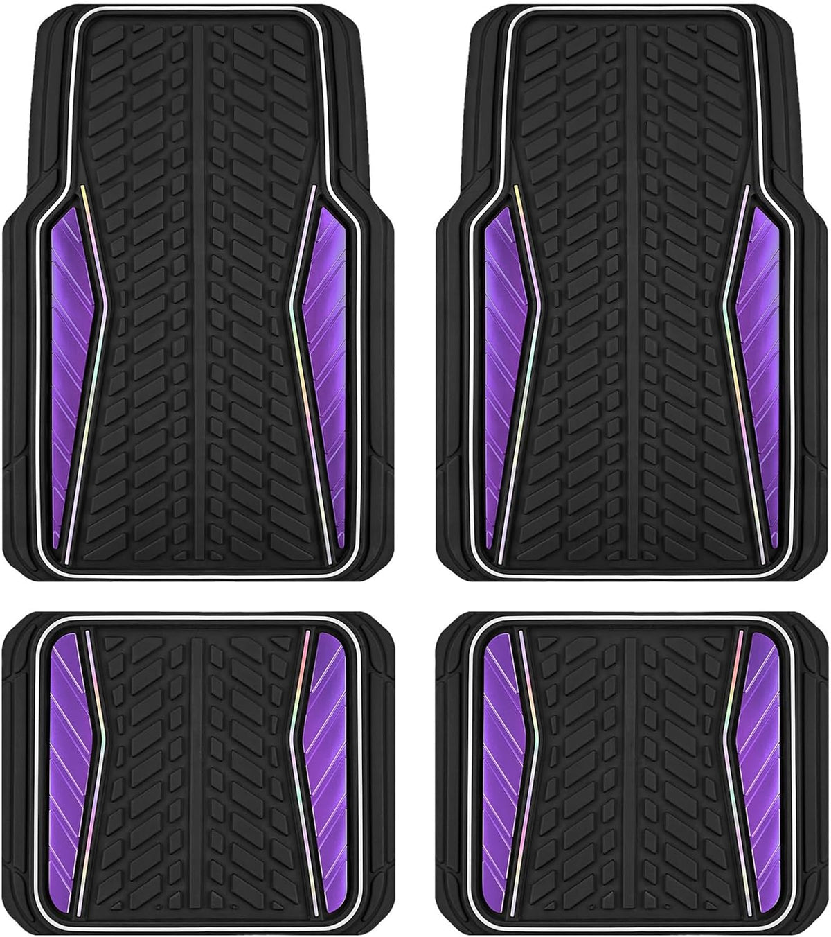 PIC AUTO Car Floor Mats, Purple Aluminum-Molded with Full-Circle Iridescent Inlay Strip Car Mats, Universal-Fit Rubber Mats for Cars, Trucks & SUVs, All-Weather, Non-Slip, Easy-to-Clean Interior Mats