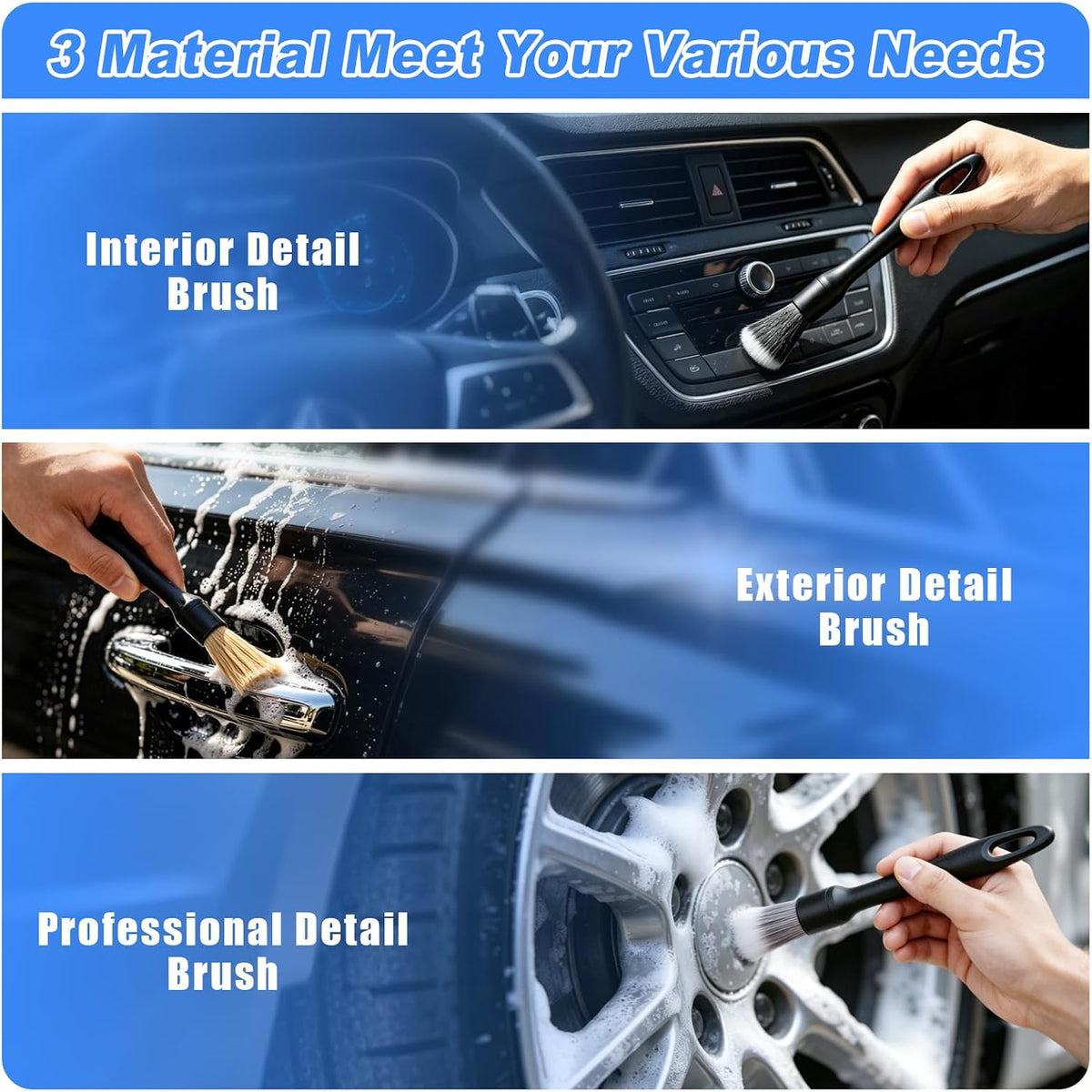 Car Interior Cleaning Kit - Windshield Cleaner Tool, 3 Graded Boar Brushes, Double Head AC Vent Shutter Brush, Towels, Duster, Car Interior Detailing Kit for RVs, Truck, Trailer