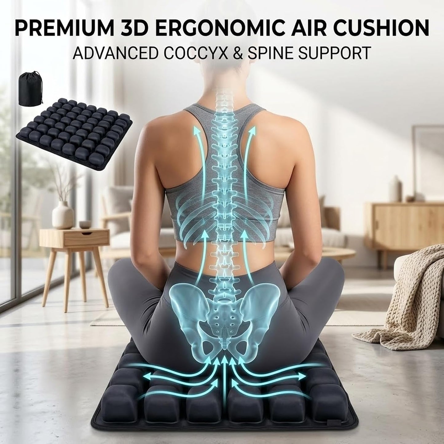 Inflatable Airplane Seat Cushion for Long Flights, 3D Airbag Pressure Relief Cushion, No Pump Needed, Portable Press Inflate Pad with Storage Bag for Office, Car, Stadium & Wheelchair