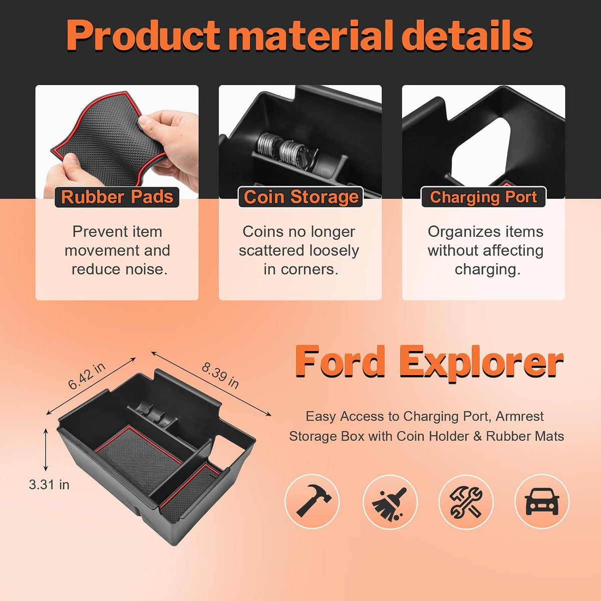 Custom-Fit 2020-2025 Ford Explorer Console Organizer Tray