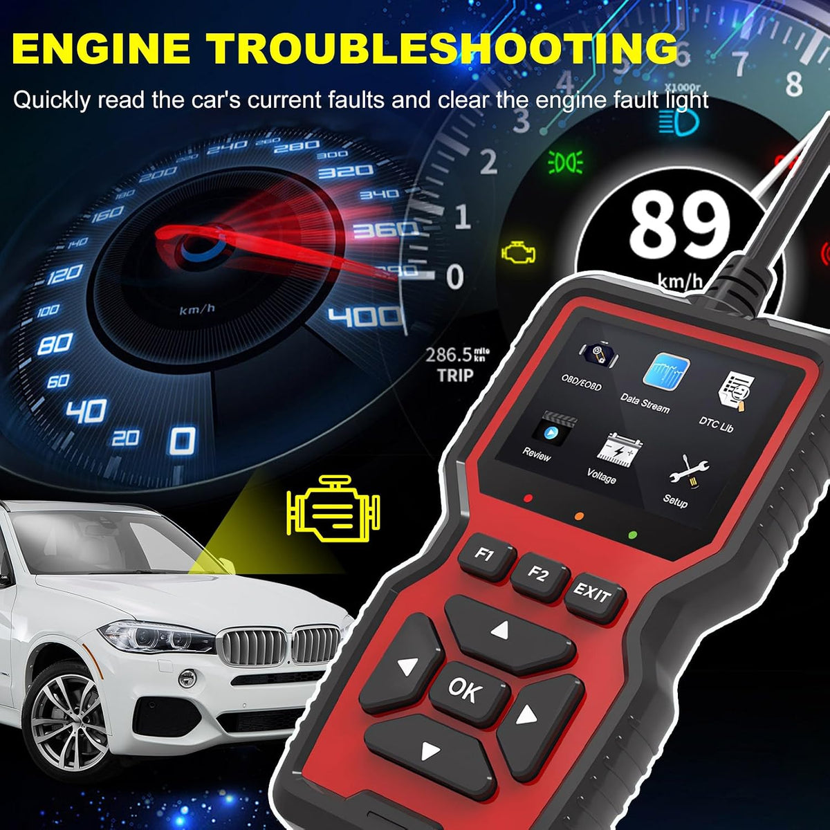 Yourkar OBD2 Scanner Diagnostic Tool, Code Reader OBD II Scanner with Reset & Live Data, Professional Check Engine Fault Code Reader I/M Readiness for OBD2 Cars, Car Accessories