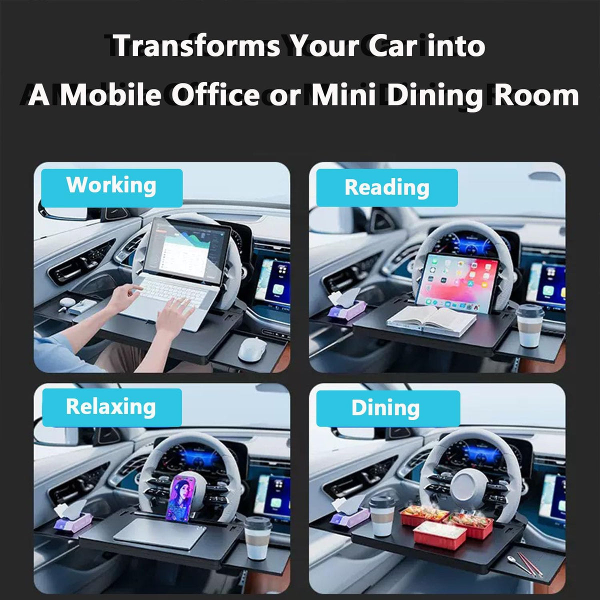 Adjustable Car Steering Wheel Tray, Extra Large Car Tray for Laptop & Food