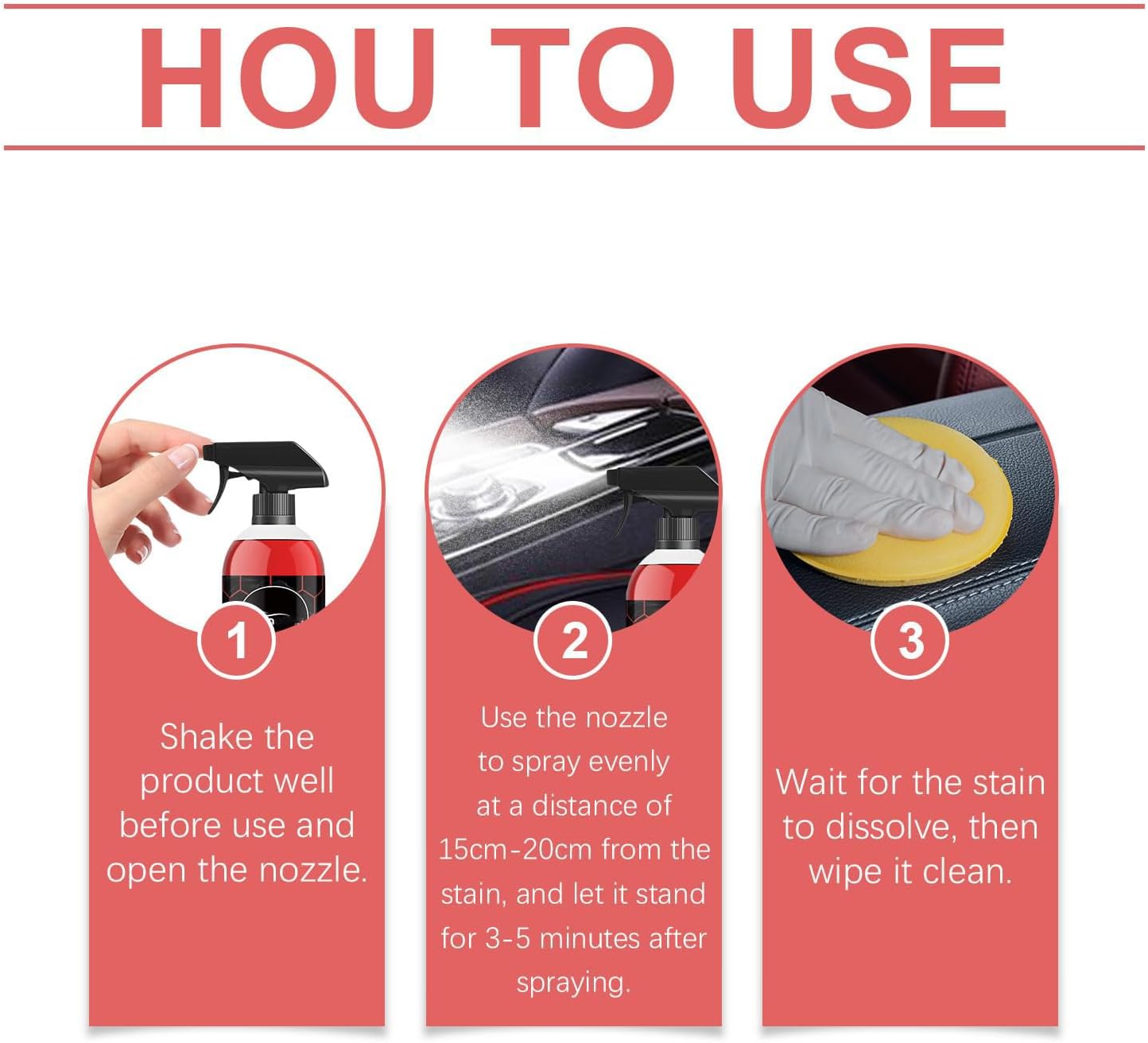 Car Seat Cleaner Fabric,Car Leather Interior Cleaner and Conditioner - Multi-Functional Upholstery Shampoo Spray for Couch,Seats,Dashboard,Carpet,Plastic - Removes Stains, Grease 4 Floz