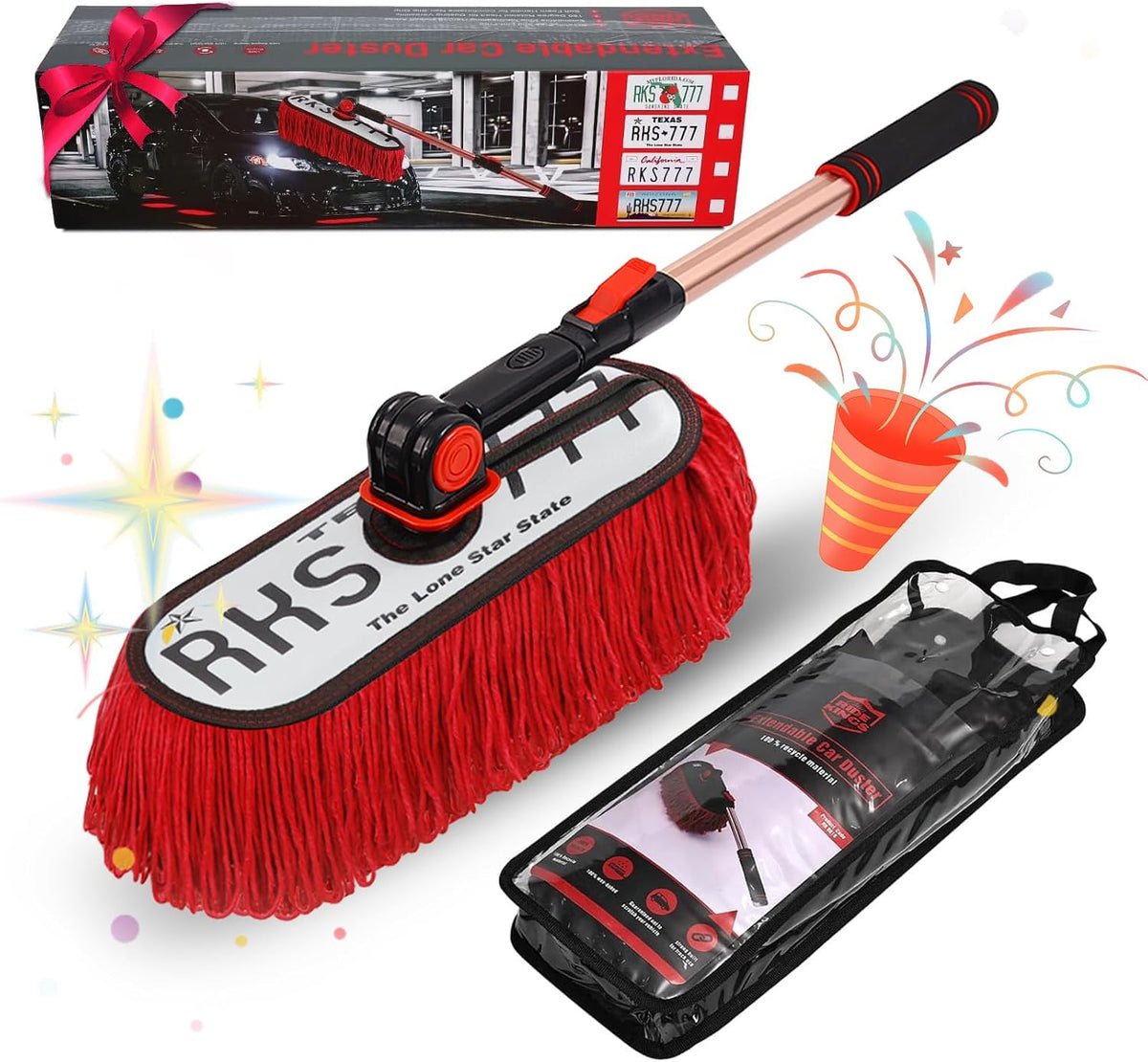 Auto Duster Extendable Handle, Car Duster Set, Scratch Remover Large and Small Brushes Remove Dust Exterior Interior of RVs and Trucks, Microfiber Auto Interior Brush, 2-Packs - Gifts for Men Women