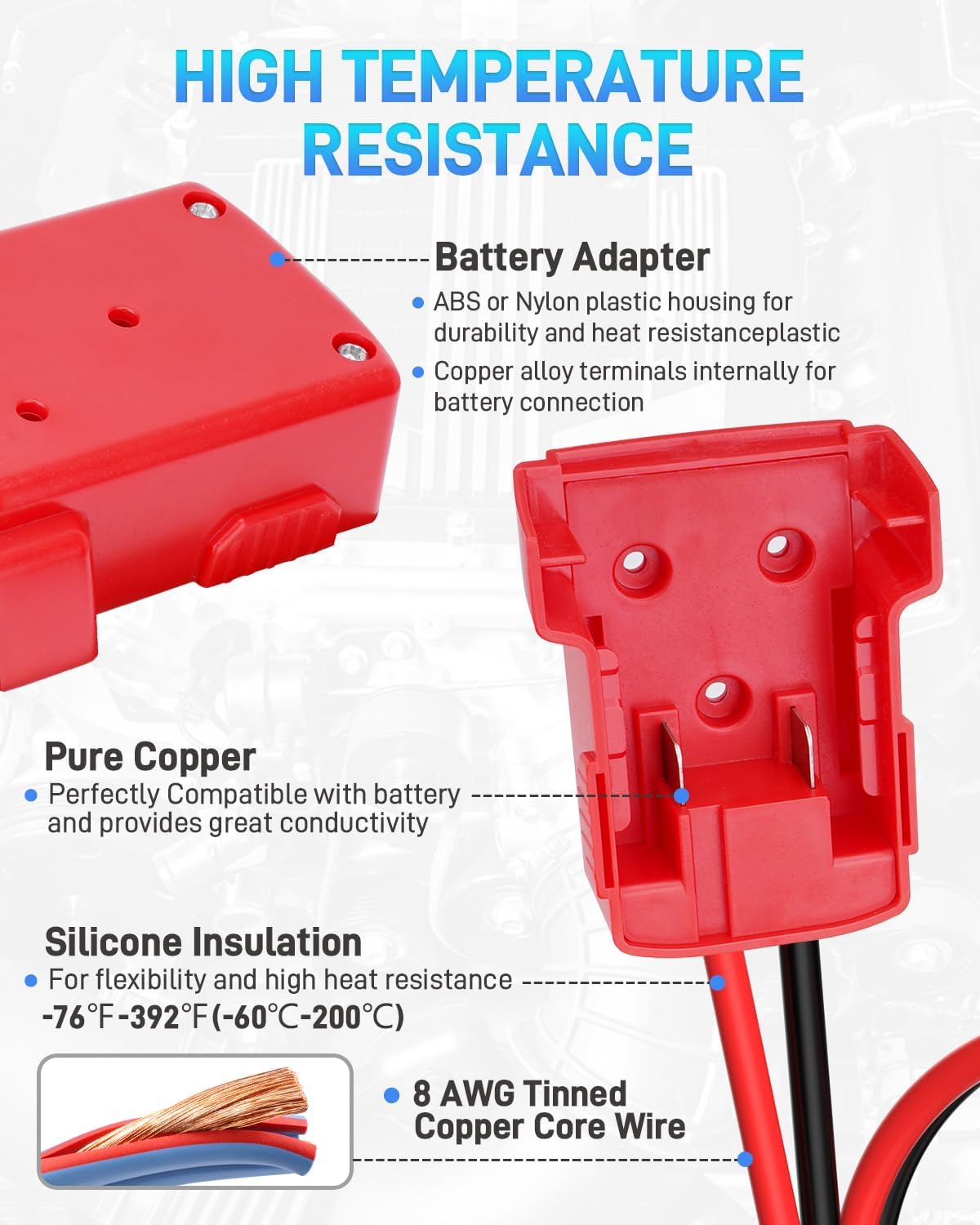 Jumper Cables Adapter with Alligator Compatible with Milwaukee M18 Battery