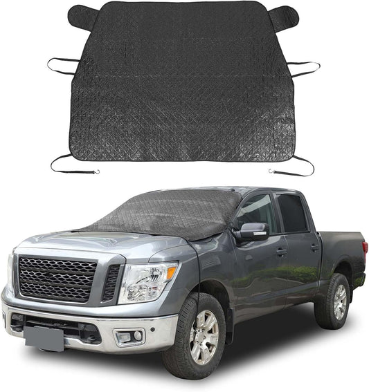 Windshield Snow/Sunshade Cover Fit for Nissan Titan 2016-2023, Front Windshield Protector, Car Front Windshield Cover from Snow, Rain, Sun, with Tool Free Installation(Black)
