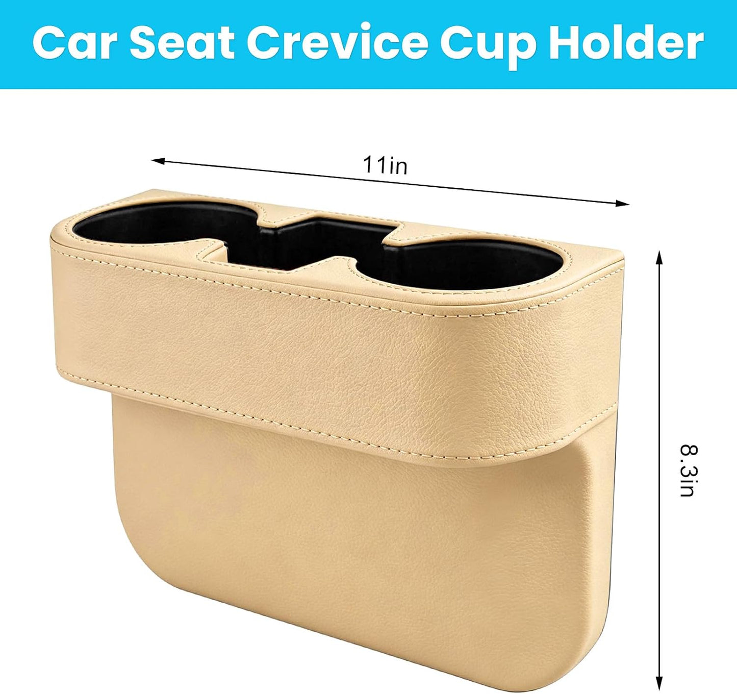 Car Seat Gap Filler Organizer, Multifunctional Auto Front Seat Storage Box with 2 Cup Holders, Auto Console Side Organizer Anti-Drop Gap Filler for Holding Phone Glasses Drinks (Beige)