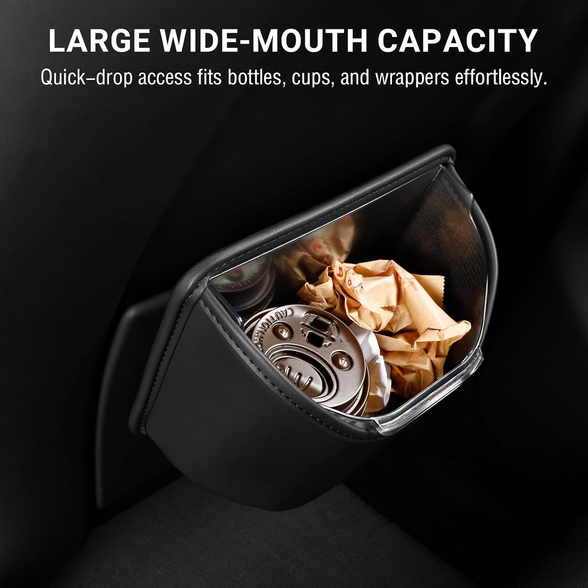Car Trash Can with Removable Leakproof Liner – Clip On Trash Bin for Seat Back, Door Pocket & Headrest – Sturdy PU Leather Garbage Can Organizer for SUV, Truck & Sedan