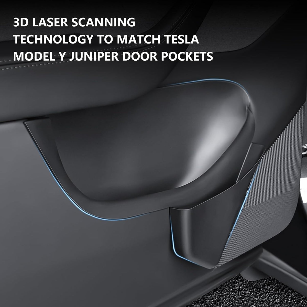 Door Side Storage Box Compatible with 2025 2026 Tesla Model Y Juniper Accessories, Full Cover TPE Door Pocket Liner Organizer with Emergency Mechanical Release Handle, 4PCS Front Rear Set (Black)