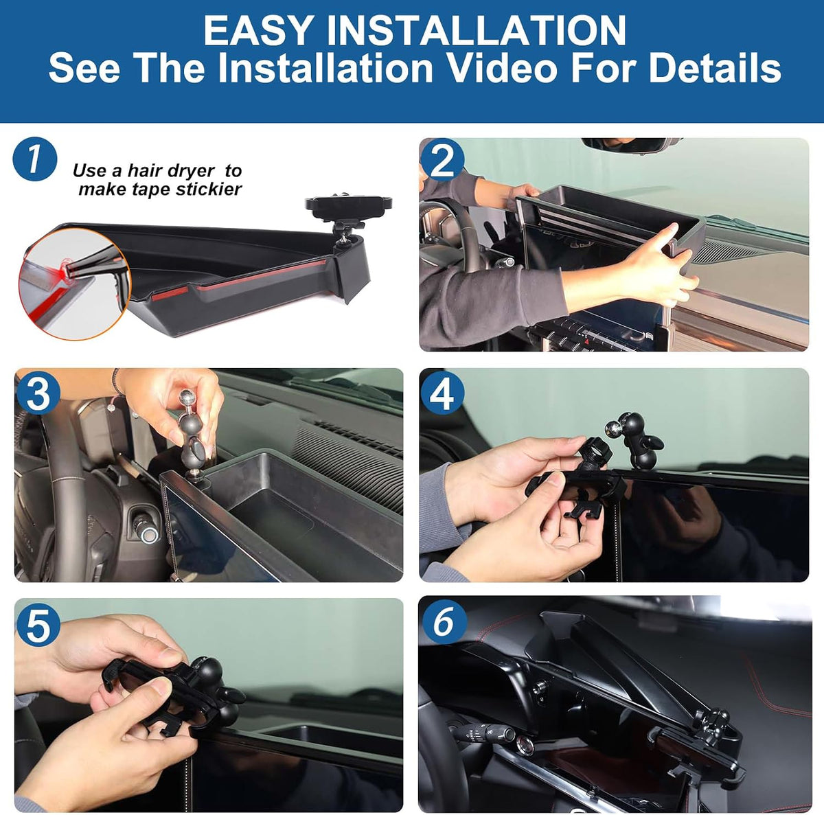 for Corvette C8 Center Console Tray Phone Holder Mount Organizer,360 Degree Rotatable Phone Holder Stand Navigation Screen Rear Storage Box Organizer Tray for Corvette C8 2020-2024 2025 (D)
