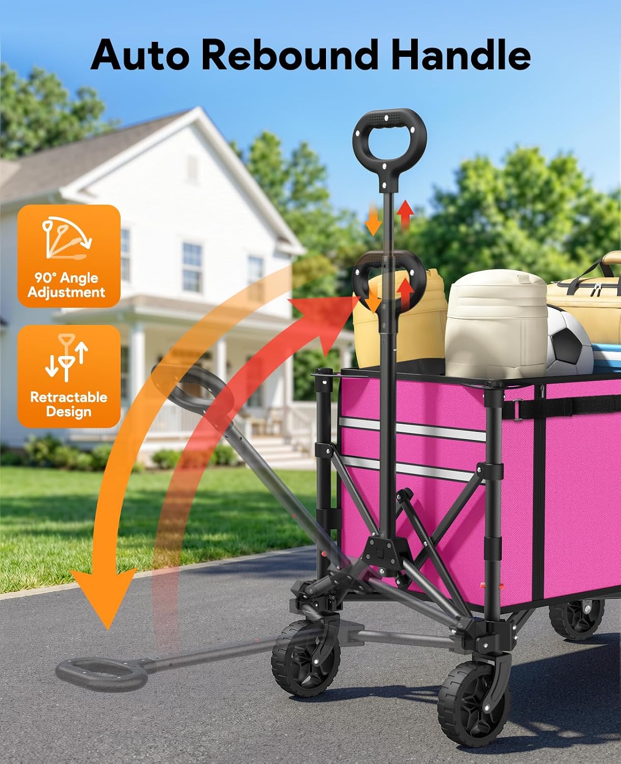 Collapsible Wagon with Wheels,120L Wagon Cart for Camping Groceries Beach | 220lbs Capacity Wagon Carts Foldablet,Smallest Folding Size,Lightweight Portable,Adjustable Handle,Transport long items