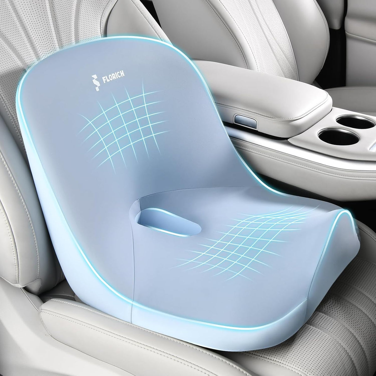 Car Seat Cushion and Lumbar Support Pillow, Larger Memory Foam Seat Cushion, Ergonomic L-Shaped Design Cushion for Back Pain Relief, Non-Slip Driving Cushion for Car, Office, Truck, Gifts for Mom-Blue