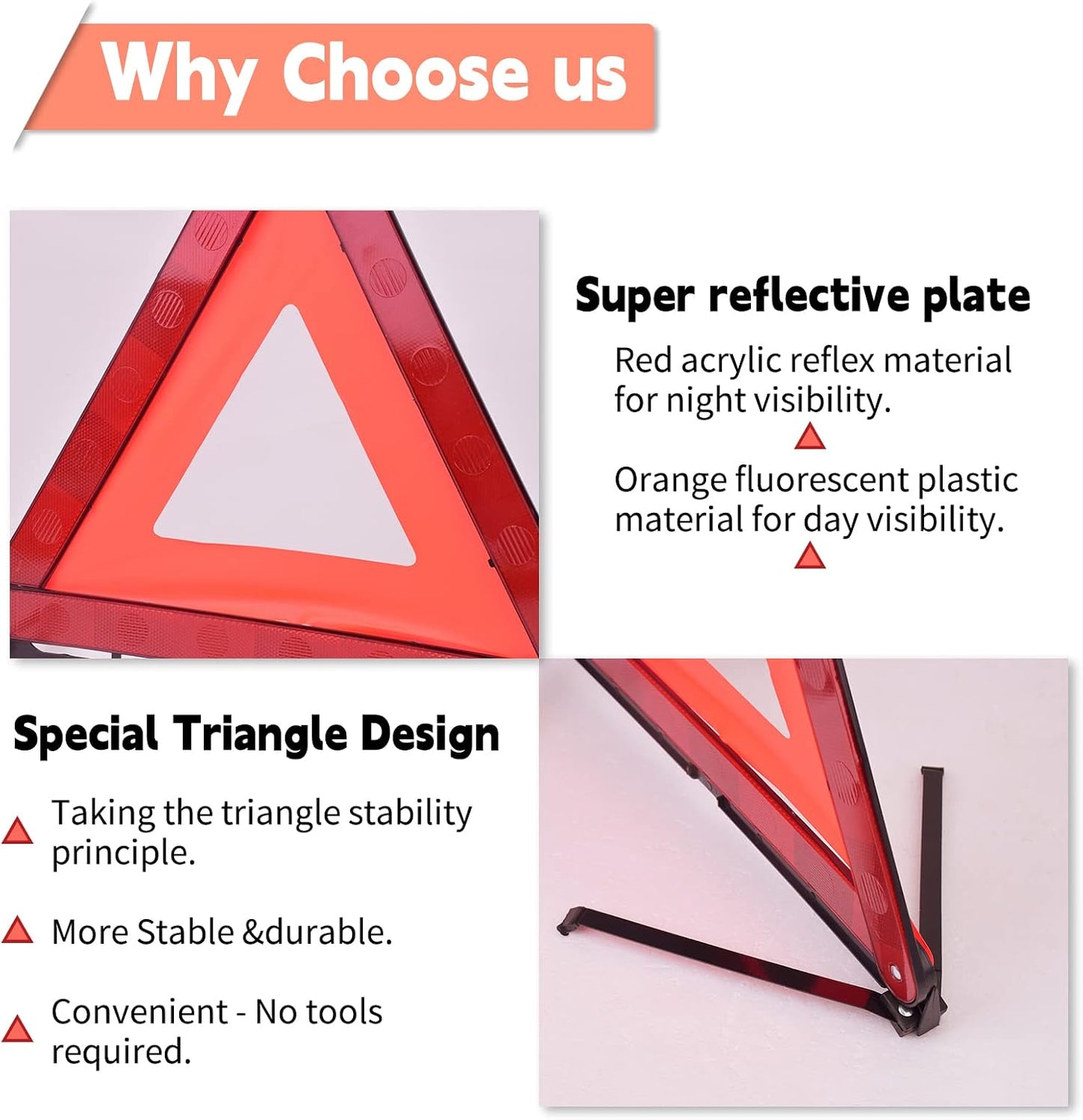 DEDC Car Safety Triangle Warning Kit, Set of 4 Roadside Emergency Kit with Reflective Warning Triangle,Visibility Roadside Vest, LED Road Flares Emergency Lights