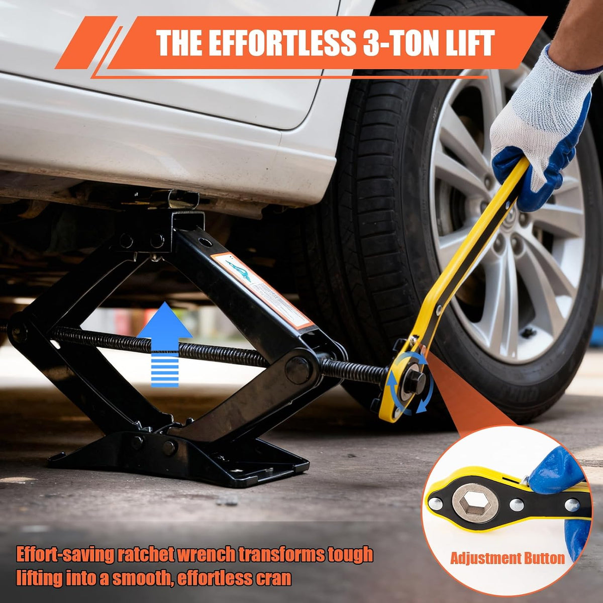 3 Ton (6610 Lbs) Car Jack, Universal Heavy Duty Scissor Jack, Professional Spare Tire Changing Kit with Lug Wrench, Portable Car Emergency Lift Jack Kit for Car, SUV, Sedan, Crossover