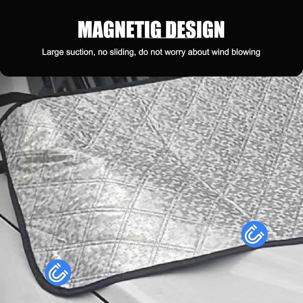 1 PC Car Front Windshield Rain Trough Cover, 66.9" x 17.7" Block Fallen Leaves Dust and Frost Protector for All Seasons, Adsorption Sunshade with Elastic Belt, Universal for Cars (Silver)