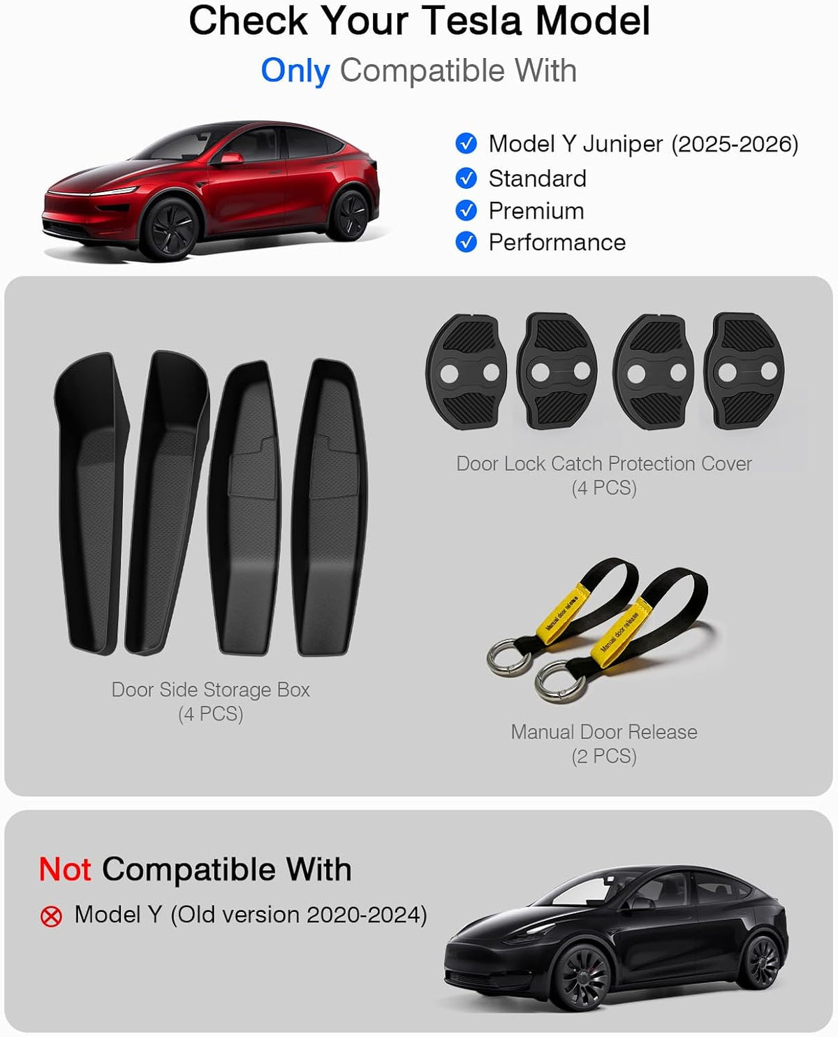 4-Piece Door Side Pocket Storage Box for Tesla Model Y Juniper 2025 2026