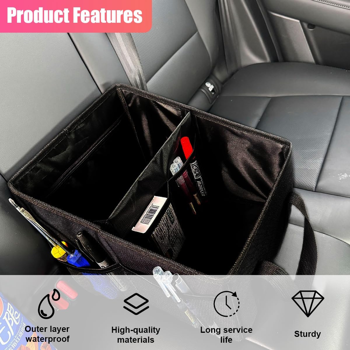 ZIMISI Car Seat Organizer, Collapsible Trunk Organizer with Detachable Divider, Handles and Multiple Pockets, Backseat Car Storage, Passenger Seat Organizer for Front/Back Consoles (Black)