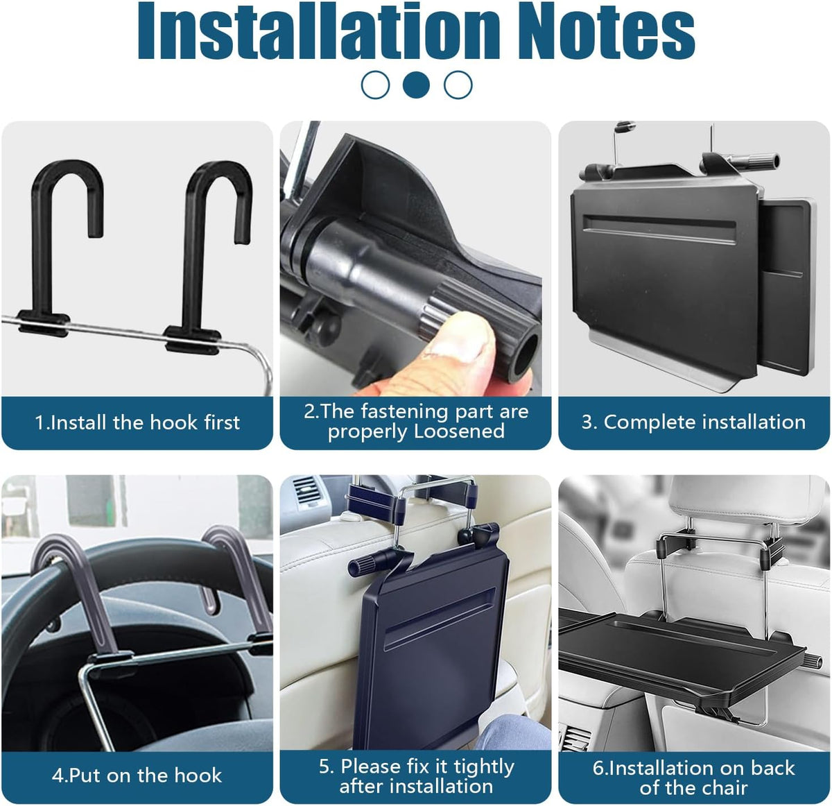 2 in 1 Comapct Steering Wheel Desk Headrest Tray for Writing, Eating, and Working,Tablet or Drink Black Accessory for Road Trips and Business Travel, SD-1508C