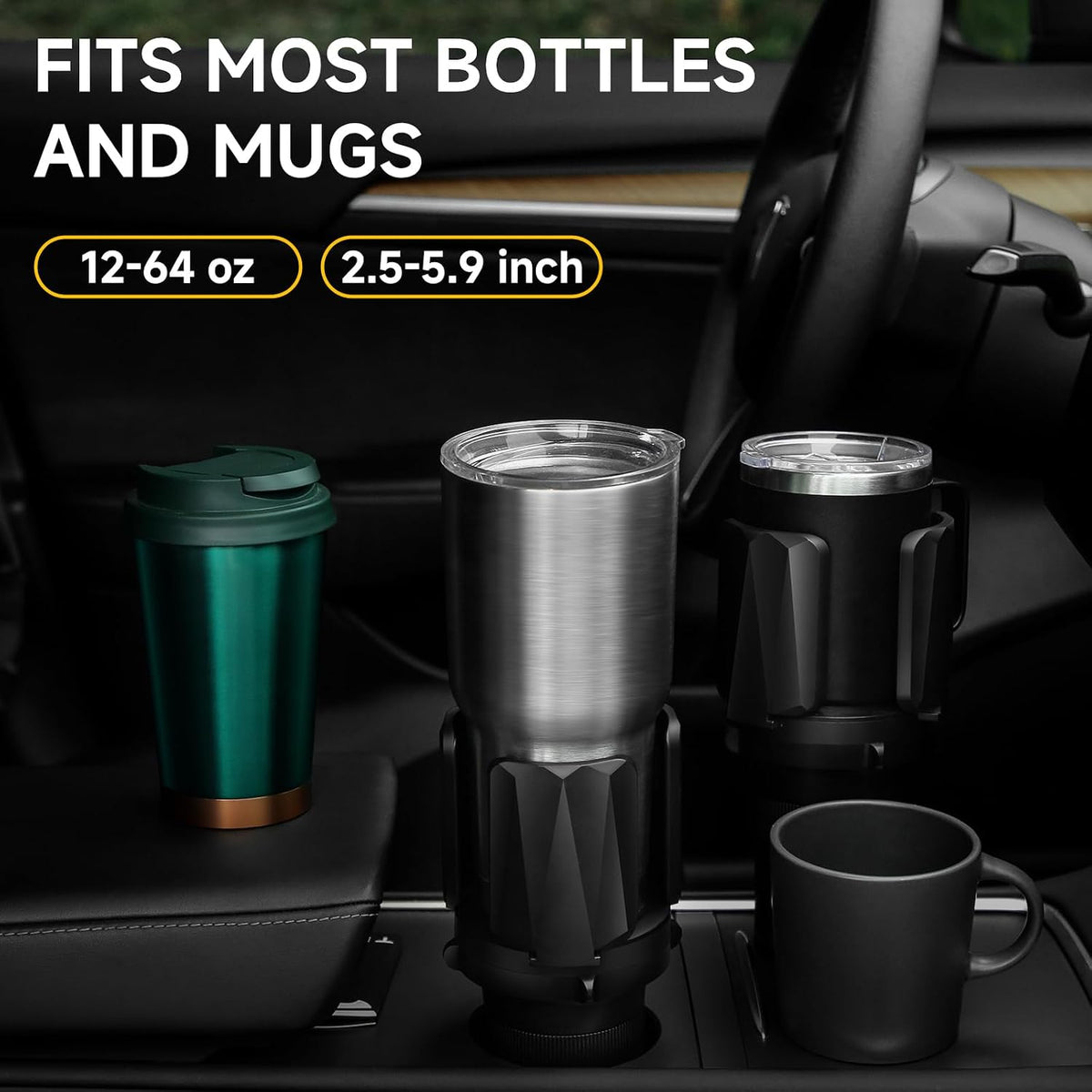 DYLEN Large Cup Holder Expander with Expandable Arms, Fits 2.5-5.9" Bottles