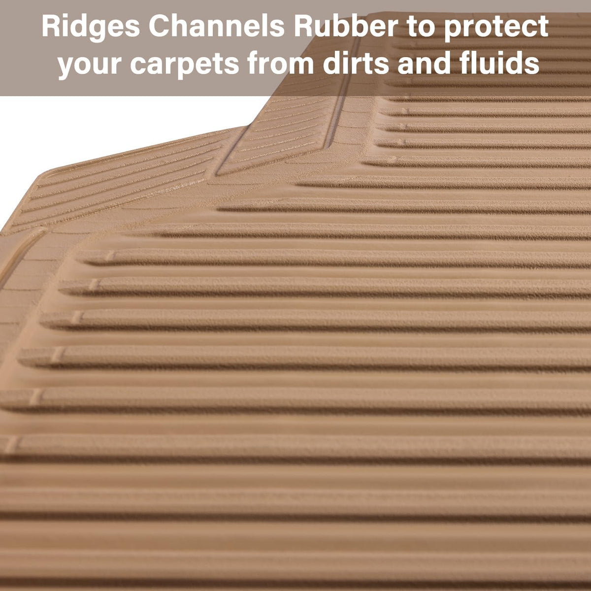 CAR PASS Rubber Floor Mats - All Weather, Full Set 4-Piece, Waterproof Automotive Mats Trim to Fit Most Cars, Sedans, SUVs, Vans - Heavy Duty Anti-Slip Easy Clean, All Beige