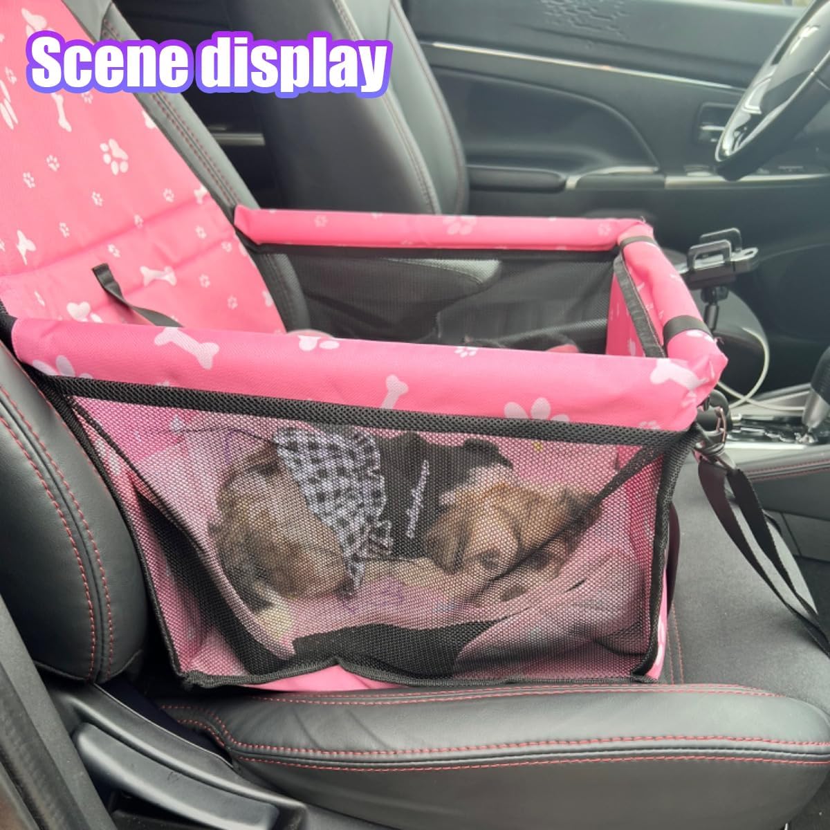 Pet Car Seat, Breathable & Waterproof Oxford Dog Car Booster Seats with Seat Belt and Mesh Window, Portable Foldable Travel Look Out Bag for Small Medium Dogs & Cats (Pink, 1PC)