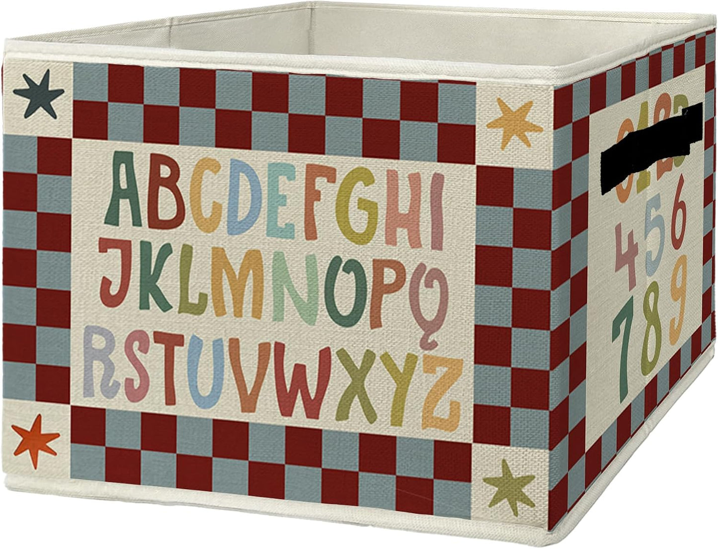 Boho Classroom Storage Bins & Boxes with Handles, Kids Foldable Basket for Organizing, Retro Alphabet Numbers Educational Collapsible Storage Basket for Kids Bedroom Bathroom Clothes Toys Books