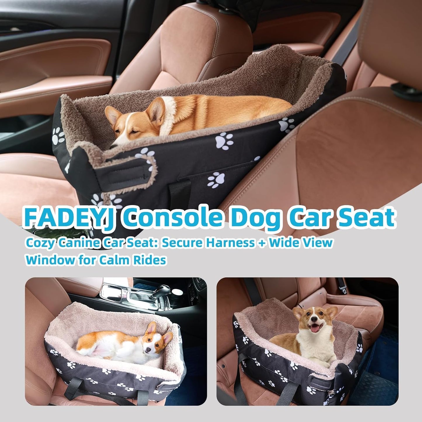 Center Console Dog Car Seat, Pete Console Car Seat for Cats Dogs Middle (Black)