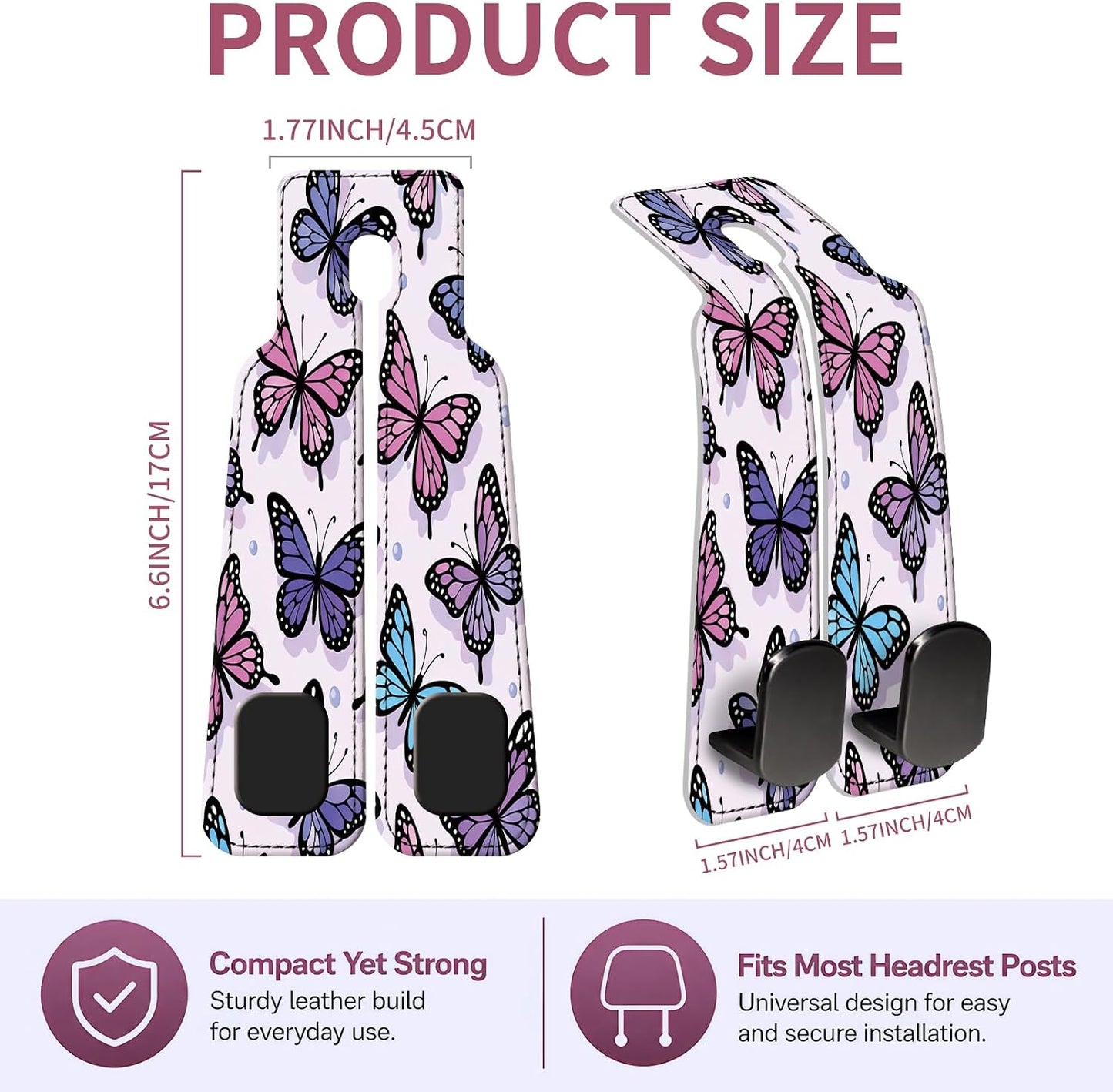 Car Seat Back Storage Hook, Funny Car Purse Hook, Cute Vehicle Storage Organizer for Purses Handbags Purple Pastel Butterfly
