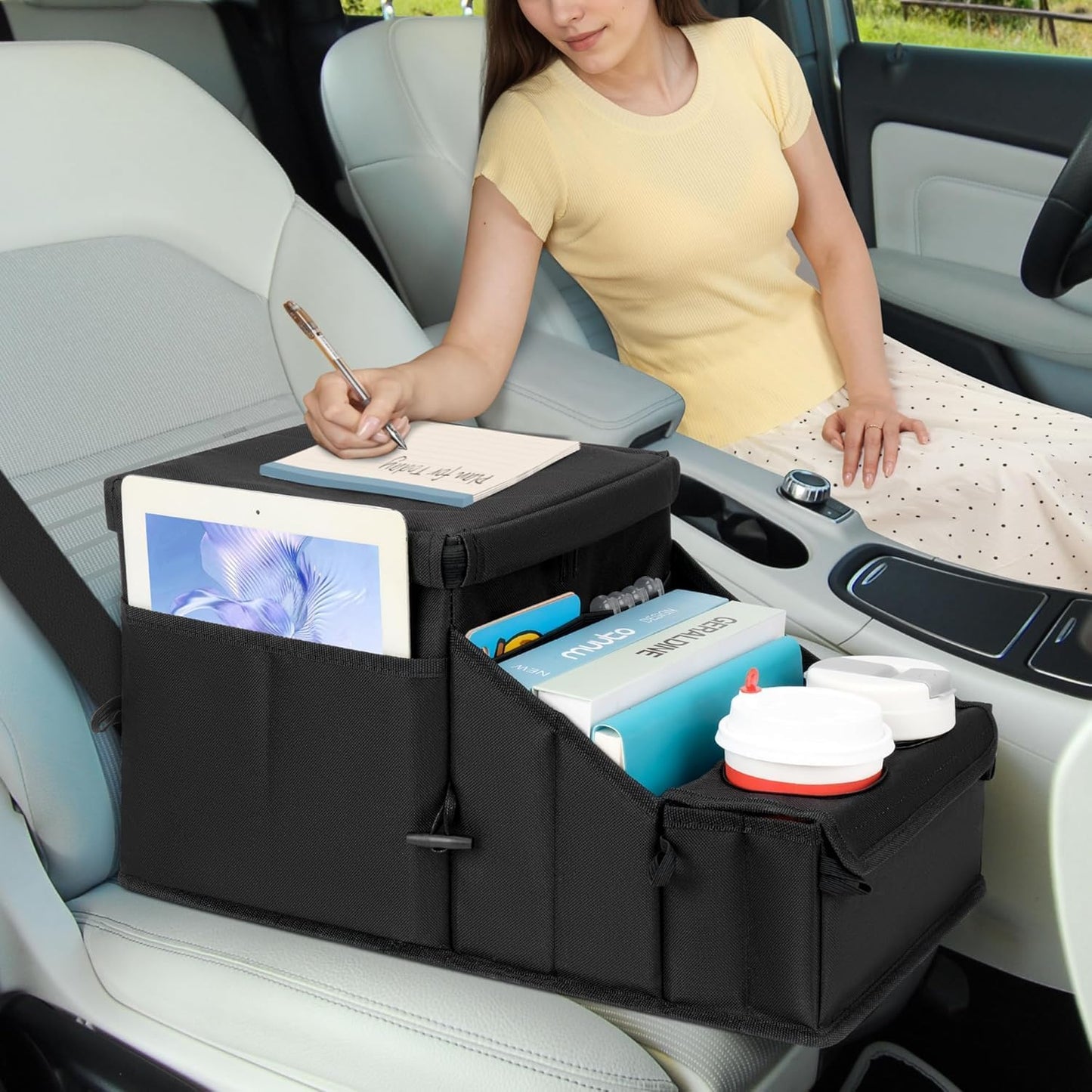 Car organizer for kids ，Backseat Organizer for Kids and Passenger Seat Organizer for Adults ，Car Seat Cooler and Warmer with Cup Holders and Convertible Tray Lid(Black)