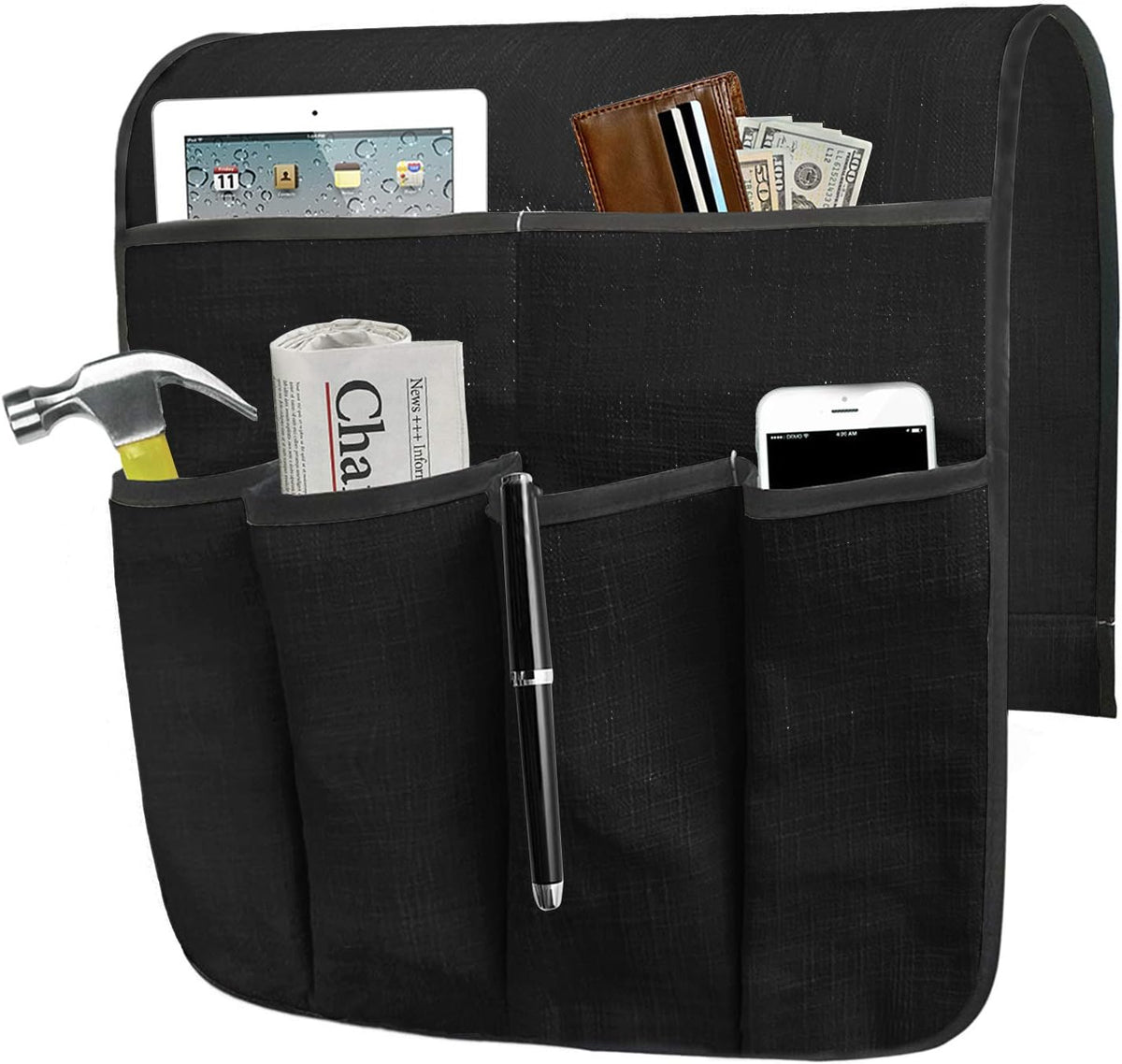 IPENNY Cotton Linen Sofa Couch Remote Control Holder Chair Armrest Caddy Pocket Organizer Storage Bag for Cellphone Tablet Notepad Book Magazines DVD Eyewears Drinker Snacks Holder Pouch
